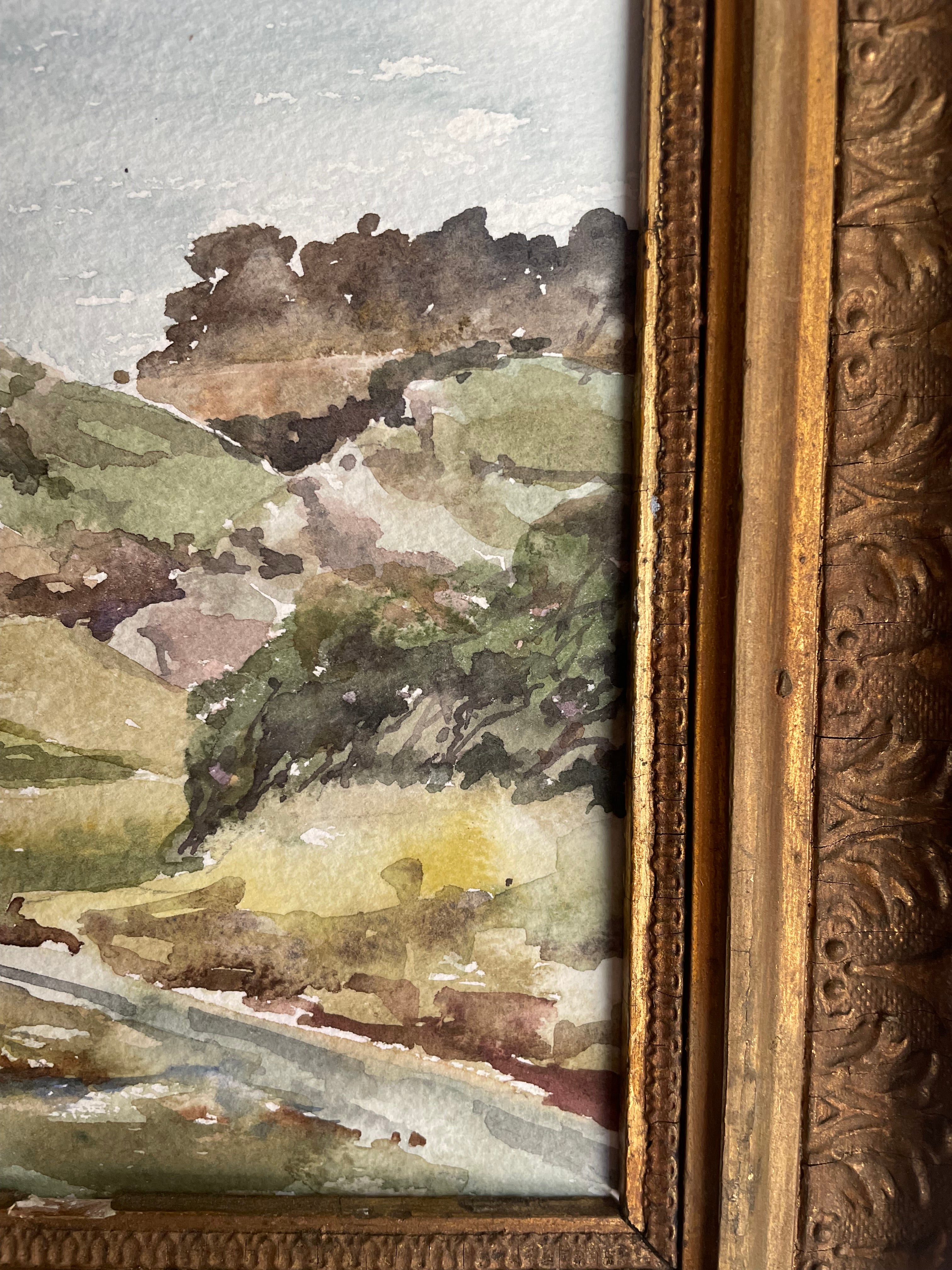 Coastal Scene: Signed Watercolour with Antique Gilt Frame