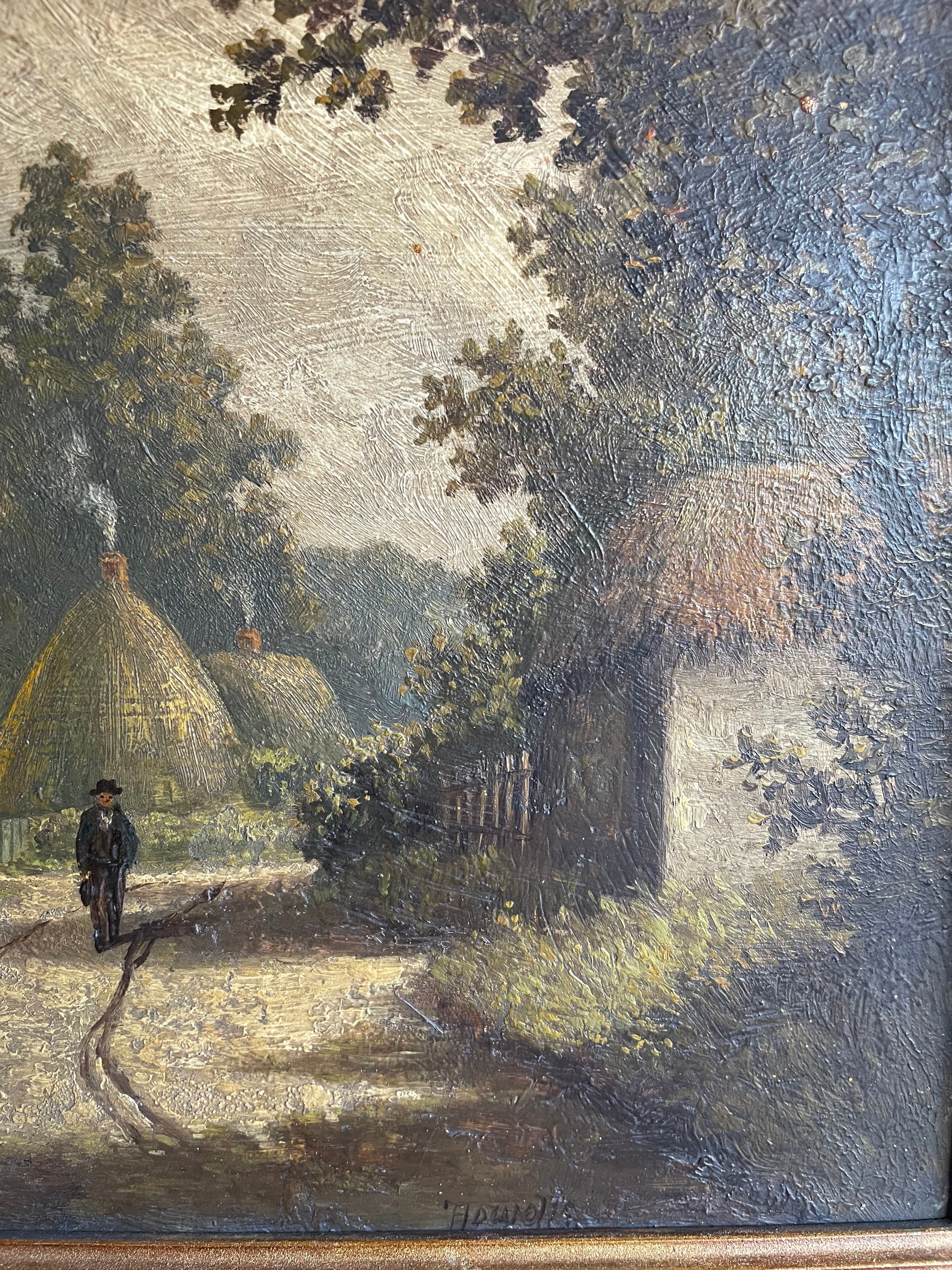 Thatched Cottages: 19th Century Oil on Board