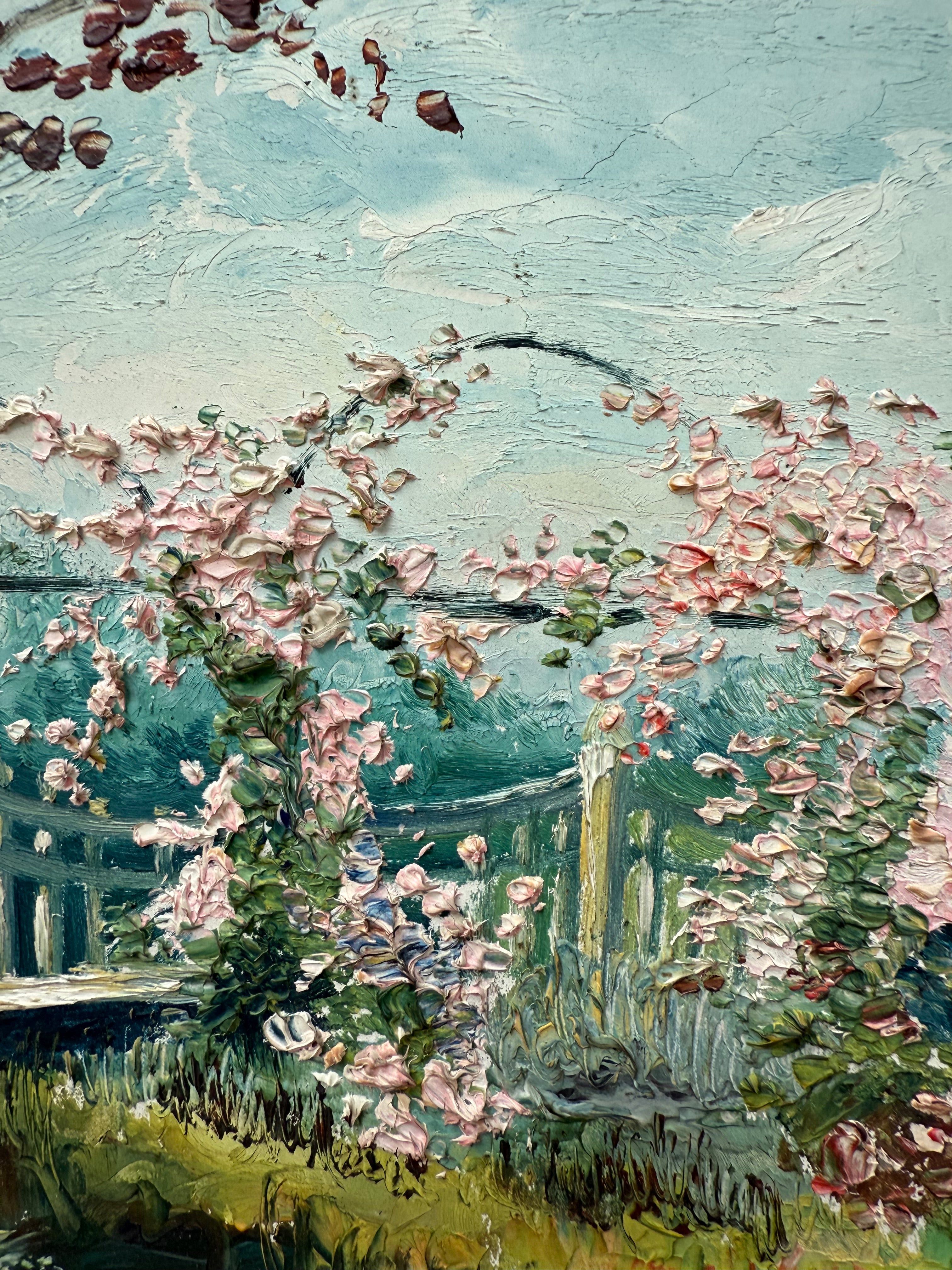 Blossom Tree: Small Early 20th Century Signed Impressionist  Oil on Board