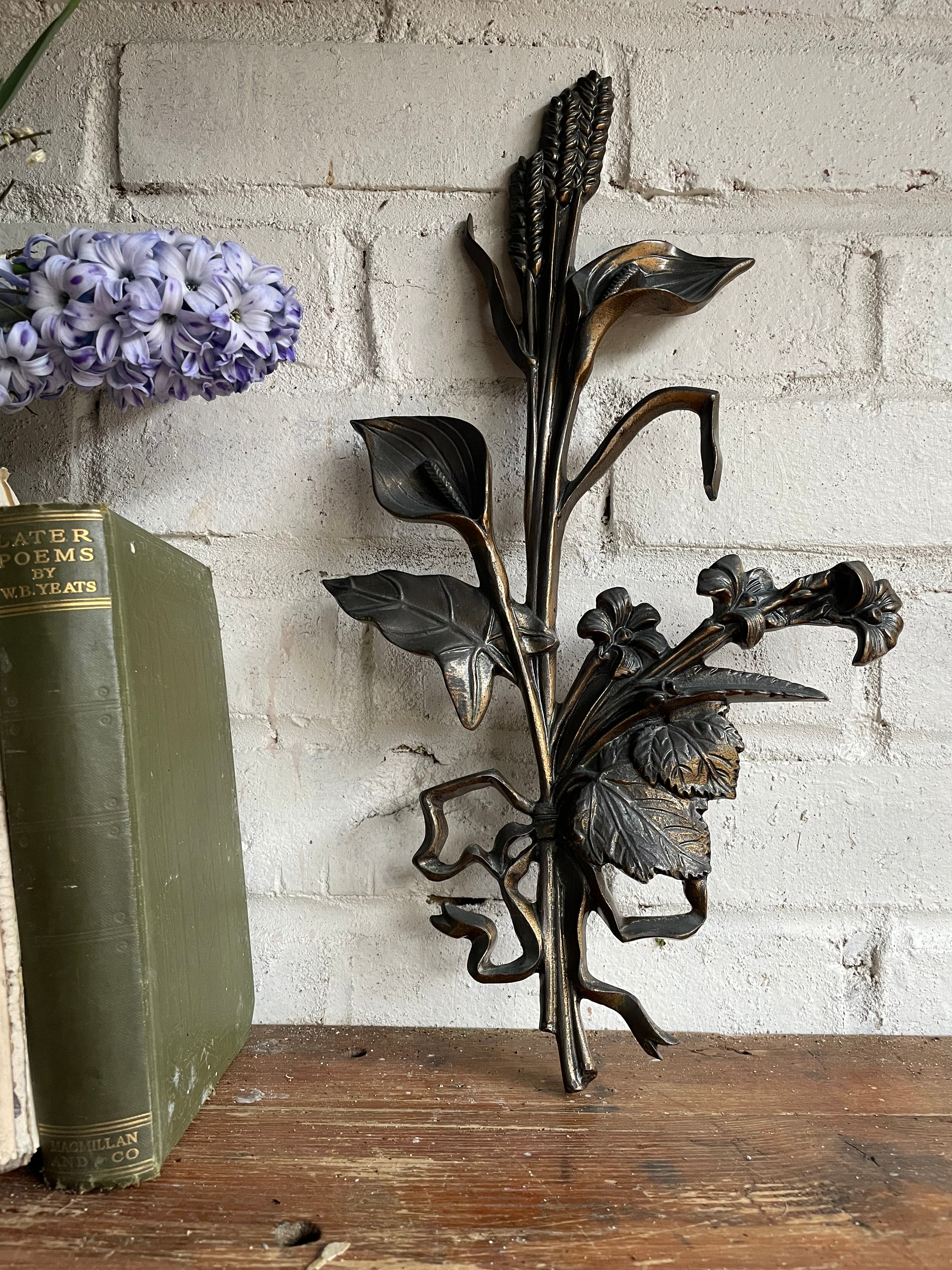 French Vintage Bronze “Lily Bouquet” Wall Hanging