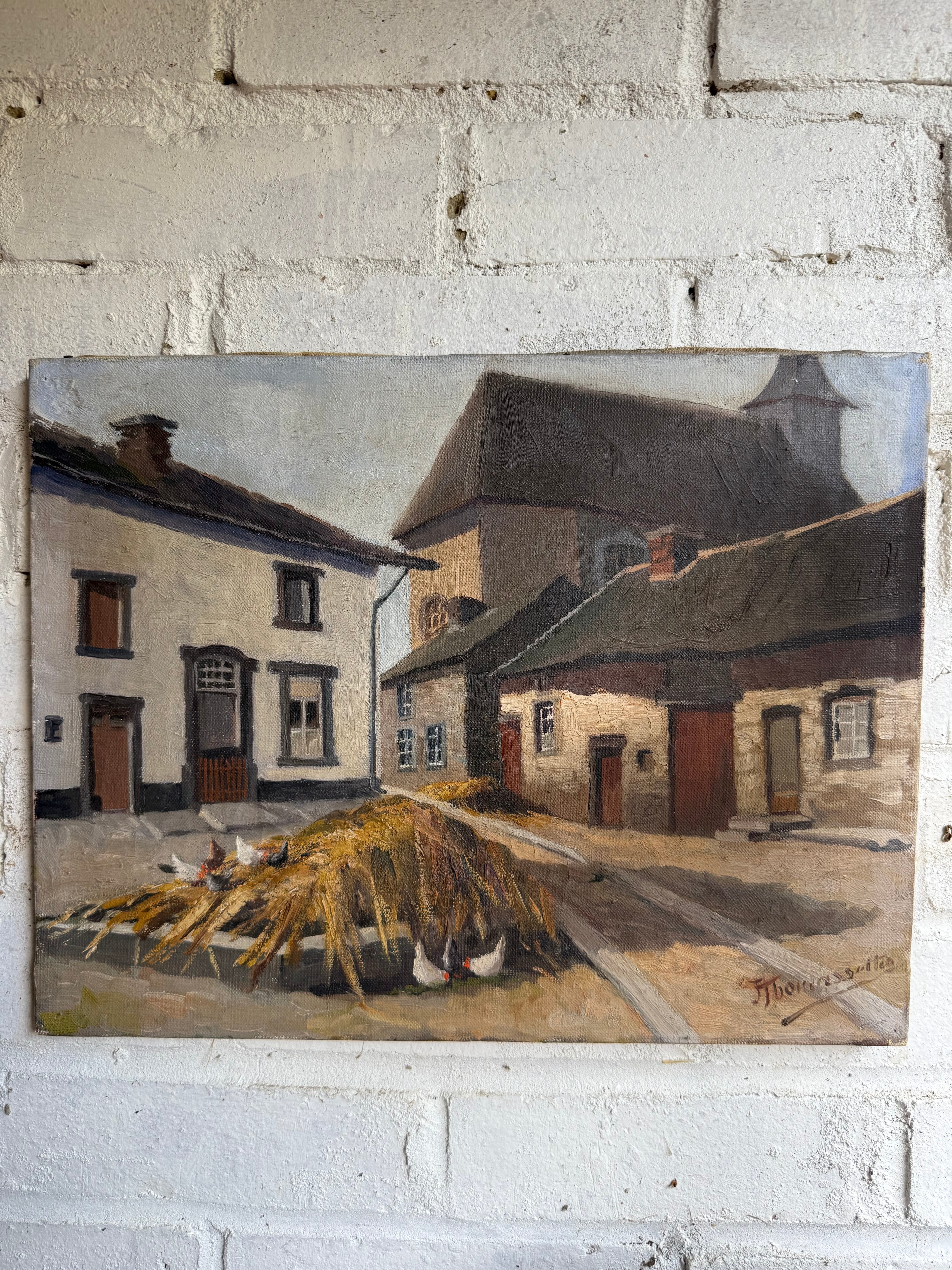 Early 20th Century Signed Oil on Canvas “The Hens”