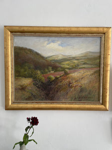 Pink Landscape: Large Early 20th Century Oil on Canvas
