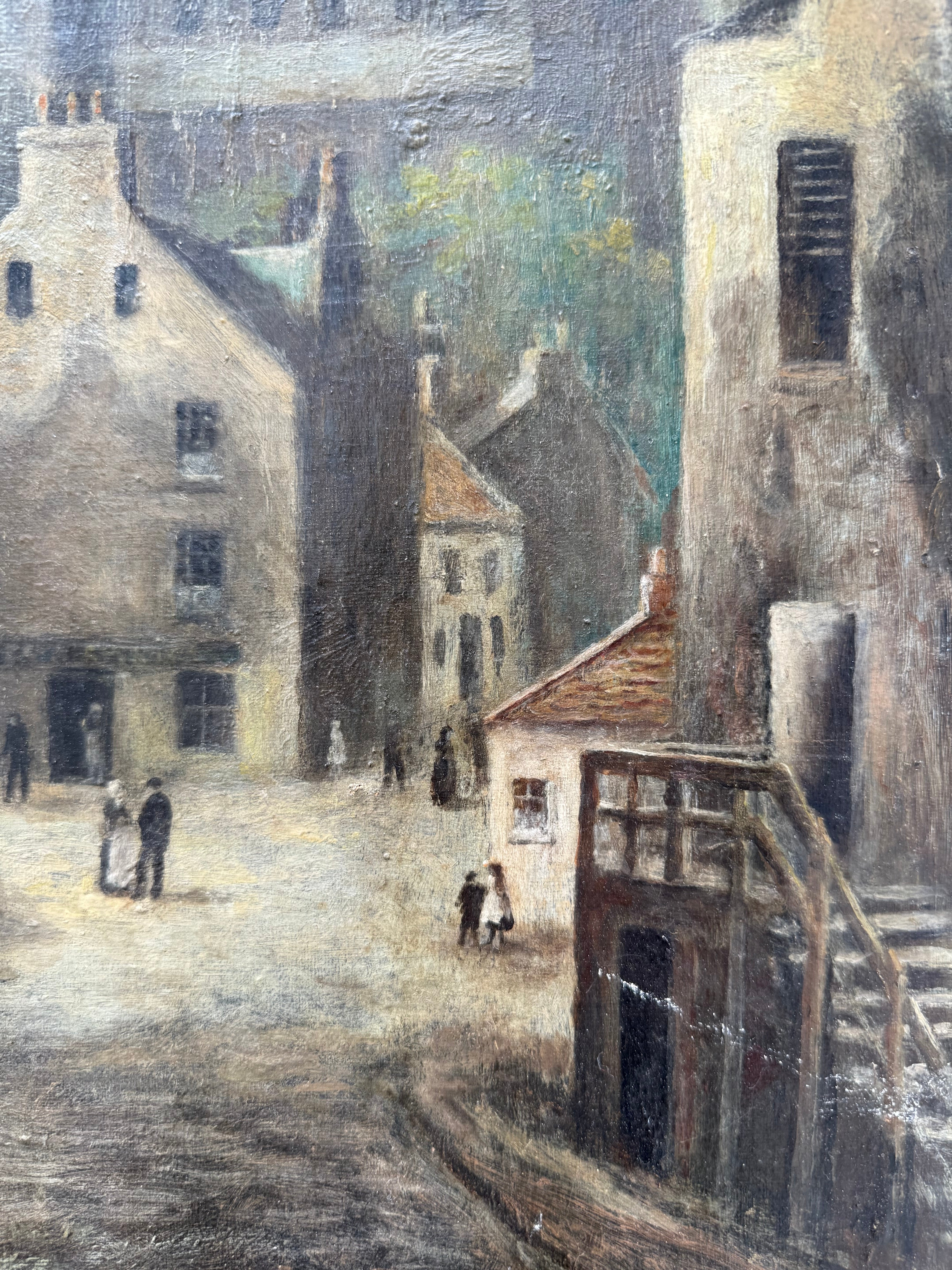 A village in light & shade: 19th Century Scottish School Signed Oil on Canvas