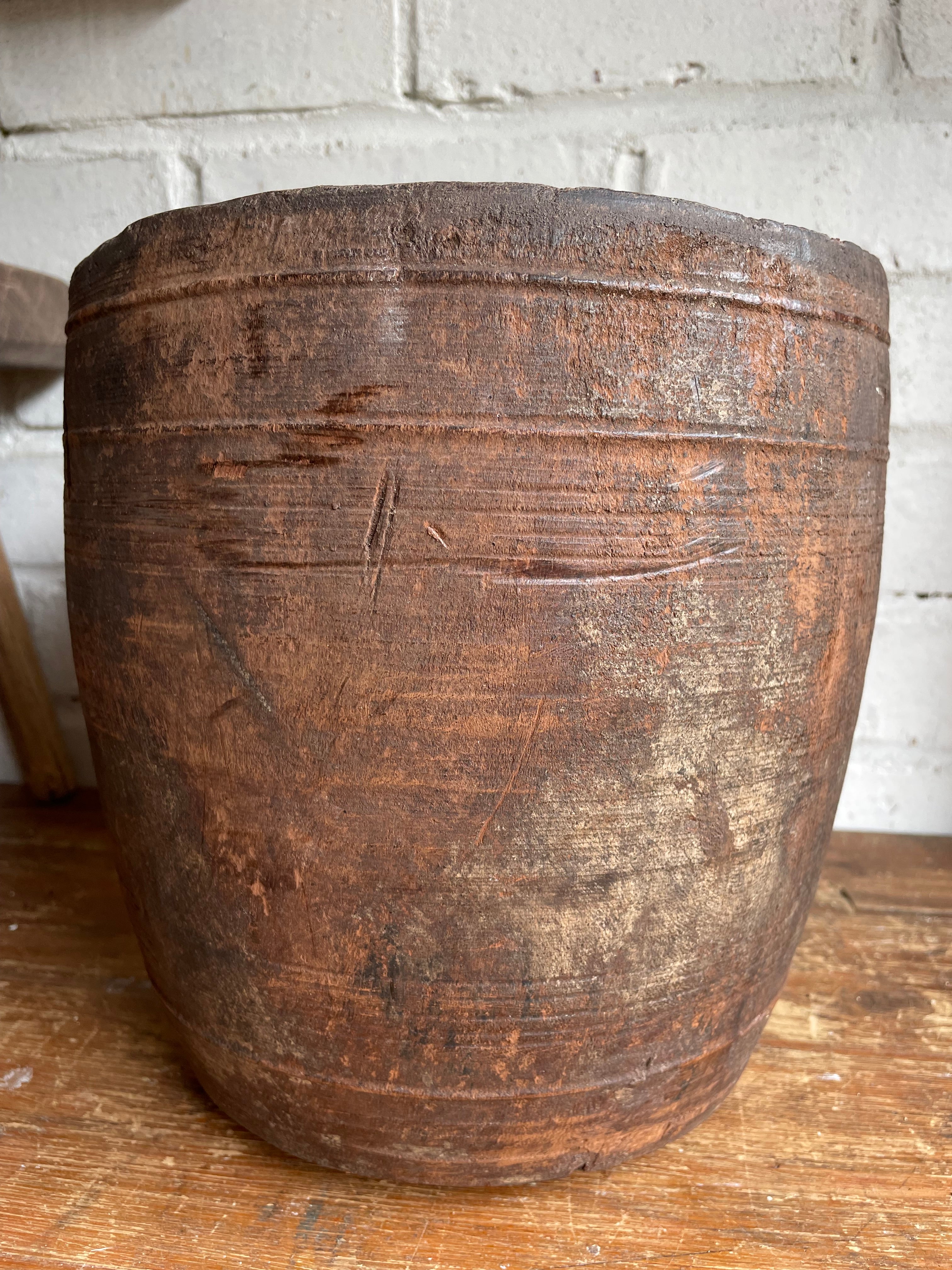 19th Century Hand-Carved Large Grain Pot