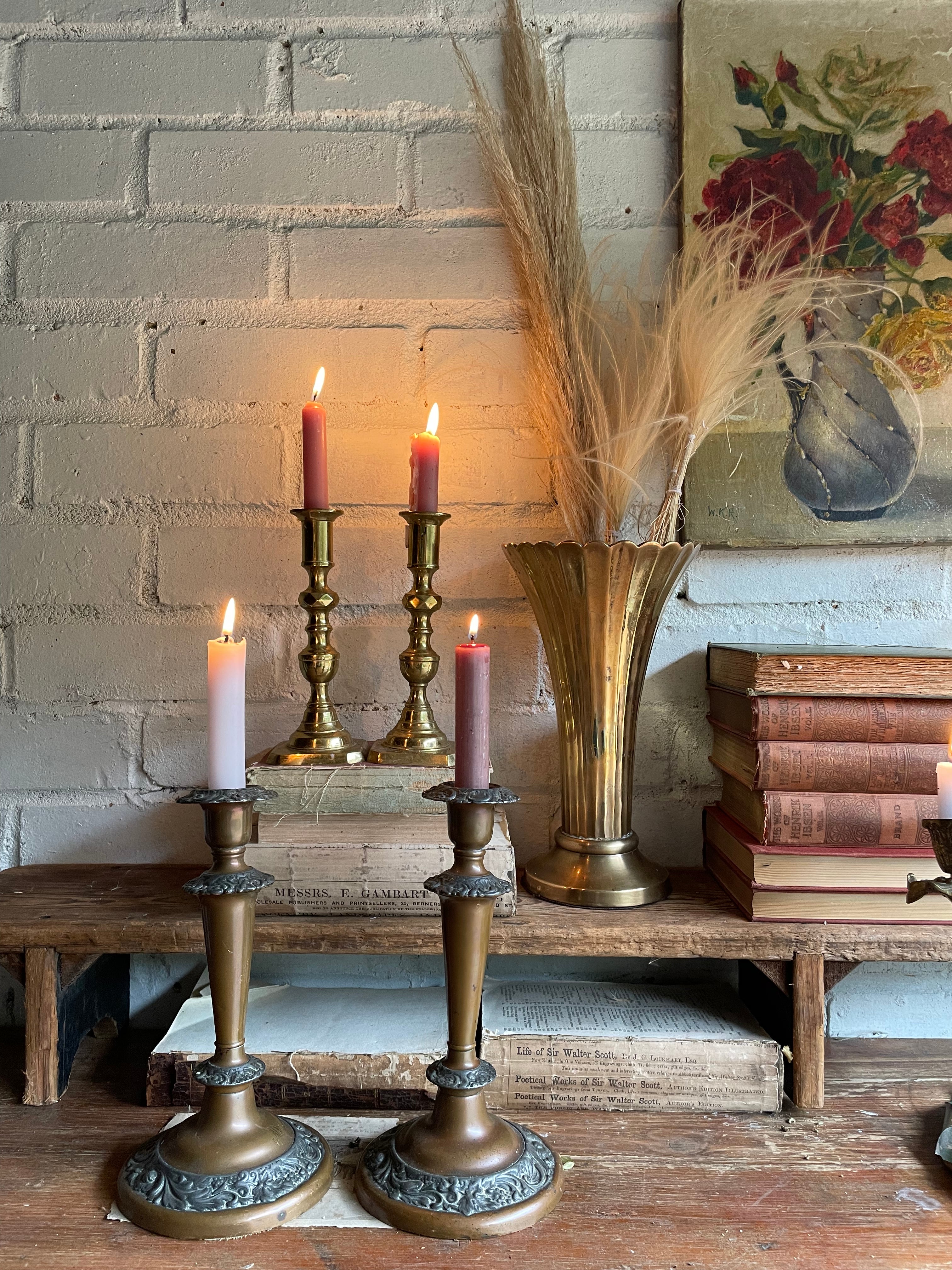 19th Century Copper & Pewter Candlesticks