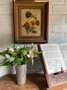 Early 1900s Still Life of Pansies: Antique Oil on Hessian Canvas