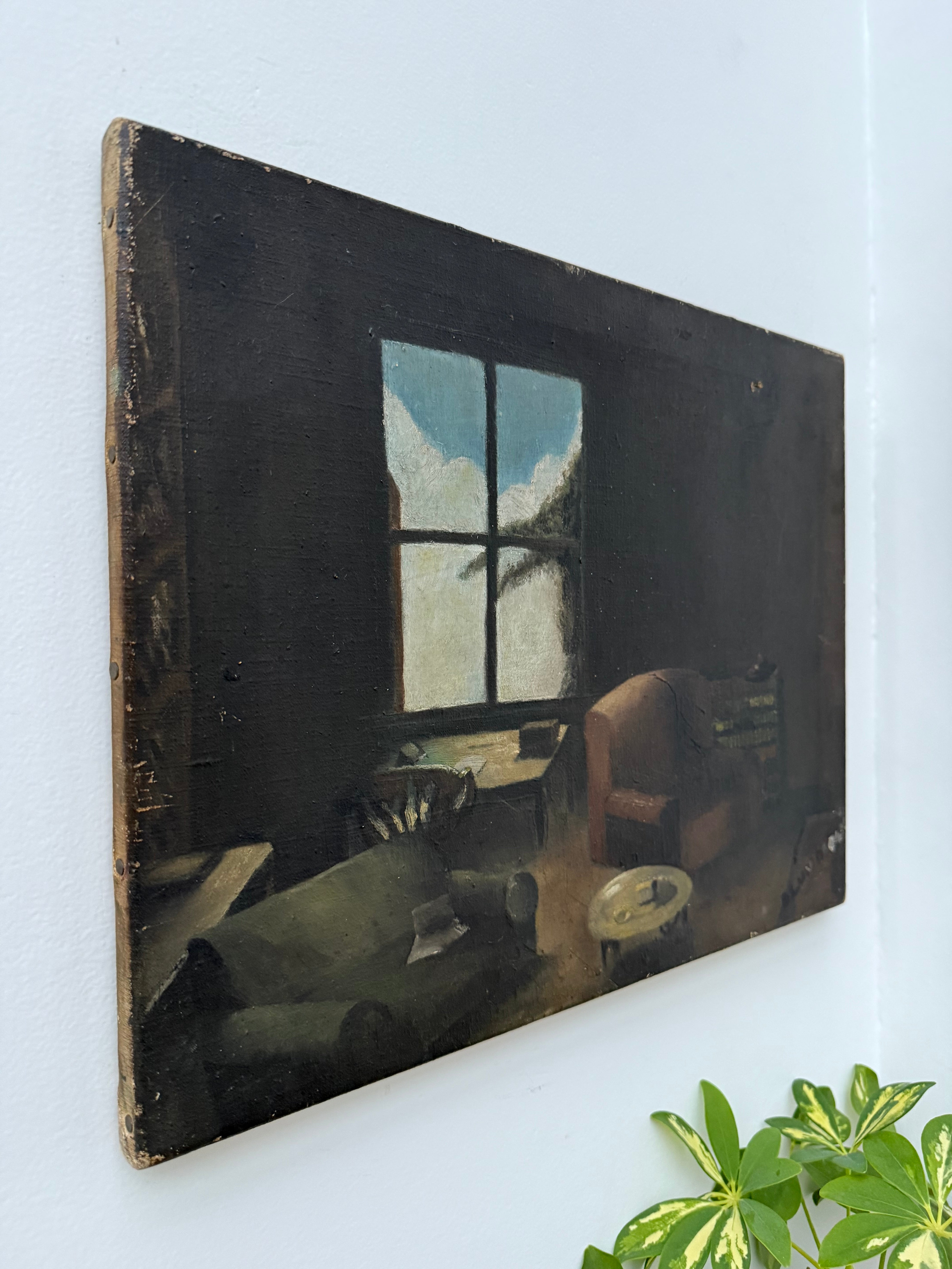 Circa 1930s: A Glimpse Outside. Oil on Canvas