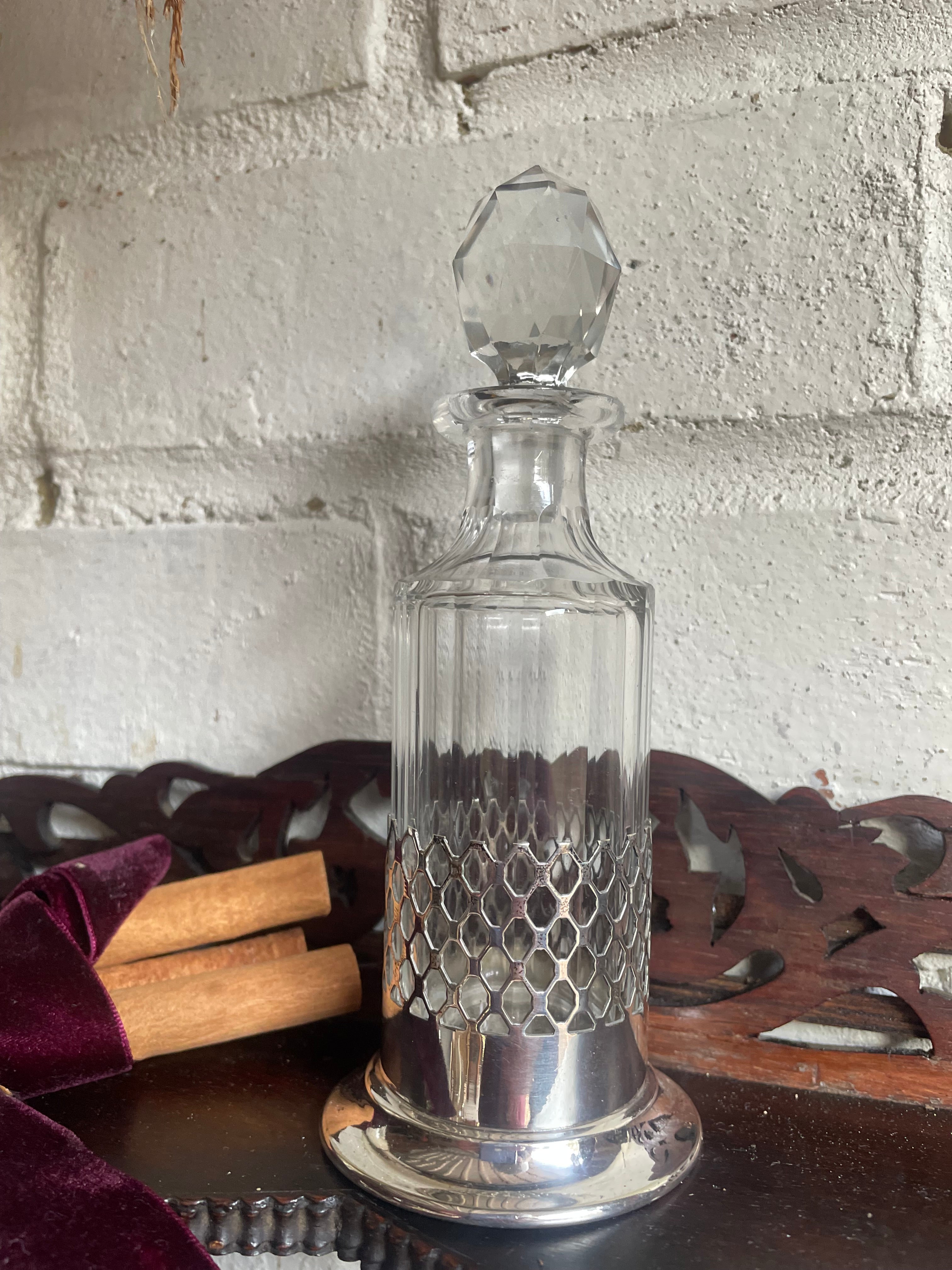 Small Edwardian Perfume Bottle With Silver Plate Holder. Was £30 now £15 at checkout