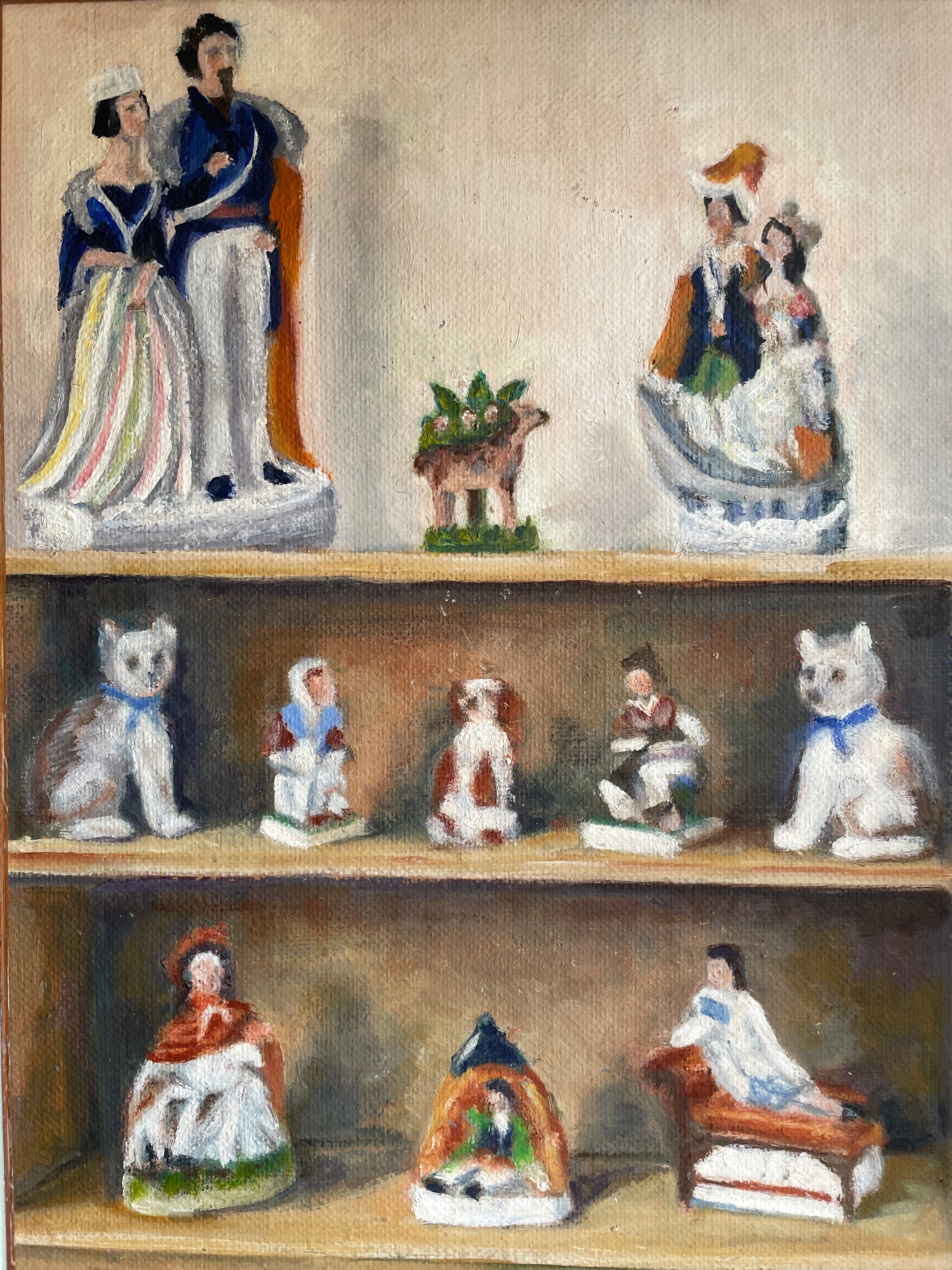 Still Life with Staffordshire Porcelain Objects:  Oil on Canvas