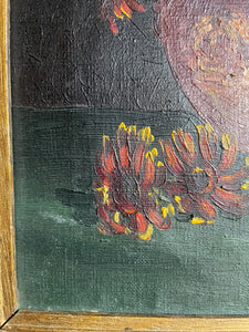 Floral Still Life: Signed & Dated 1933 Oil on Canvas with Original Gilt Frame
