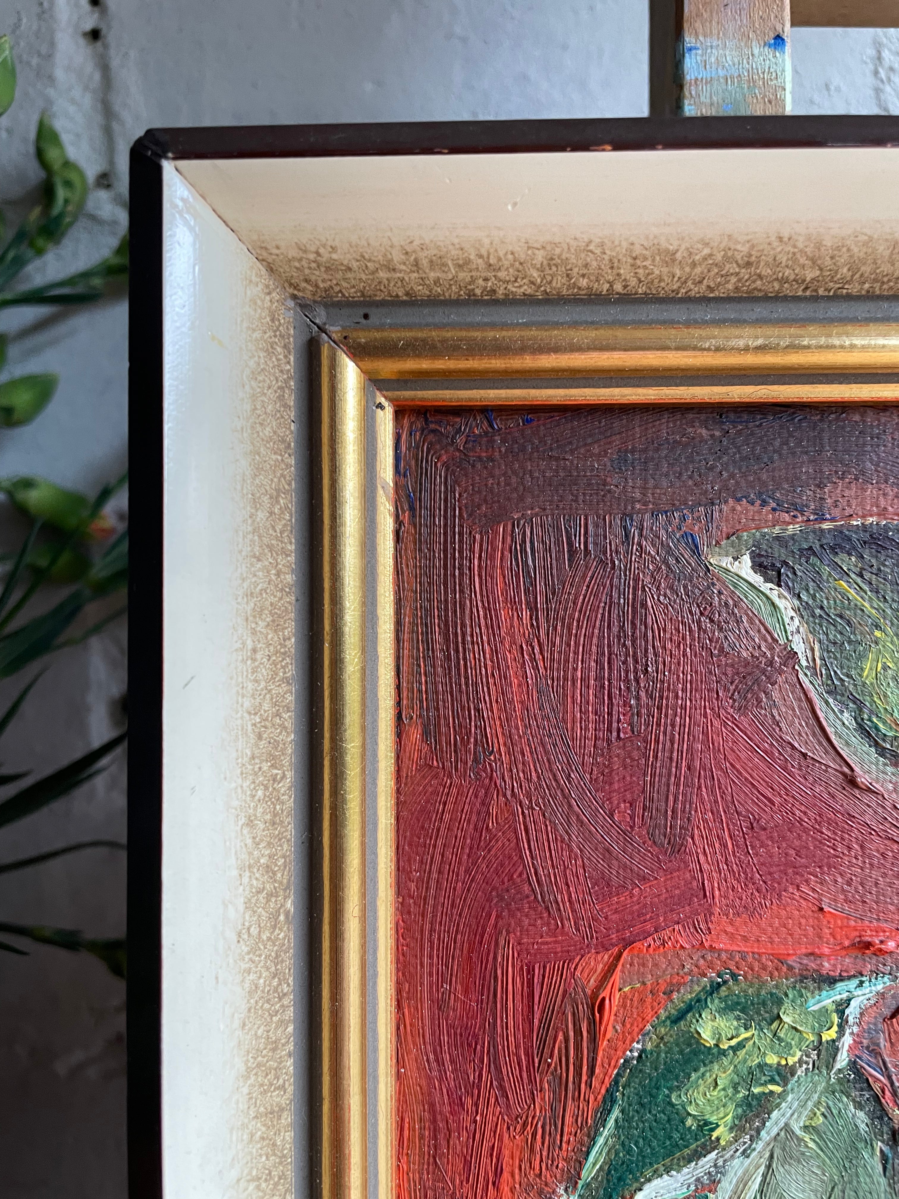 Floral & Fruit Still Life:  Signed & Dated Oil on Board