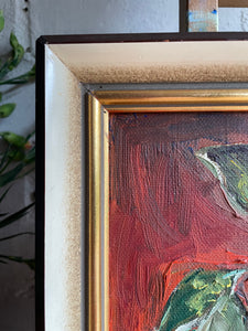 Floral & Fruit Still Life:  Signed & Dated Oil on Board