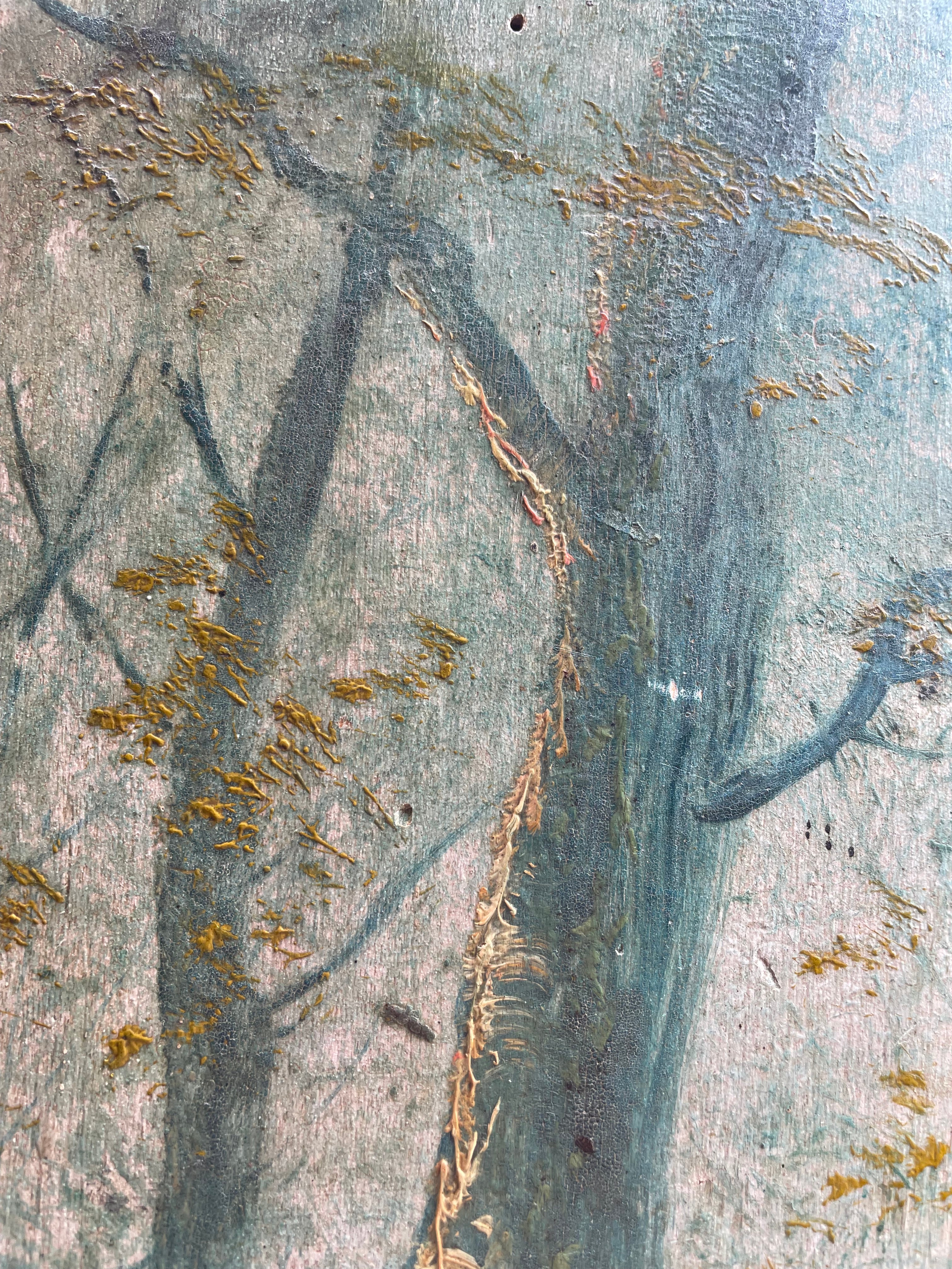 A fisherman amongst the trees: 19th Century Unframed Oil on Wood