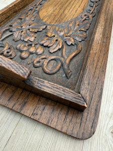 Late 19th Century Arts & Crafts Carved Oak Tray depicting Grapevines