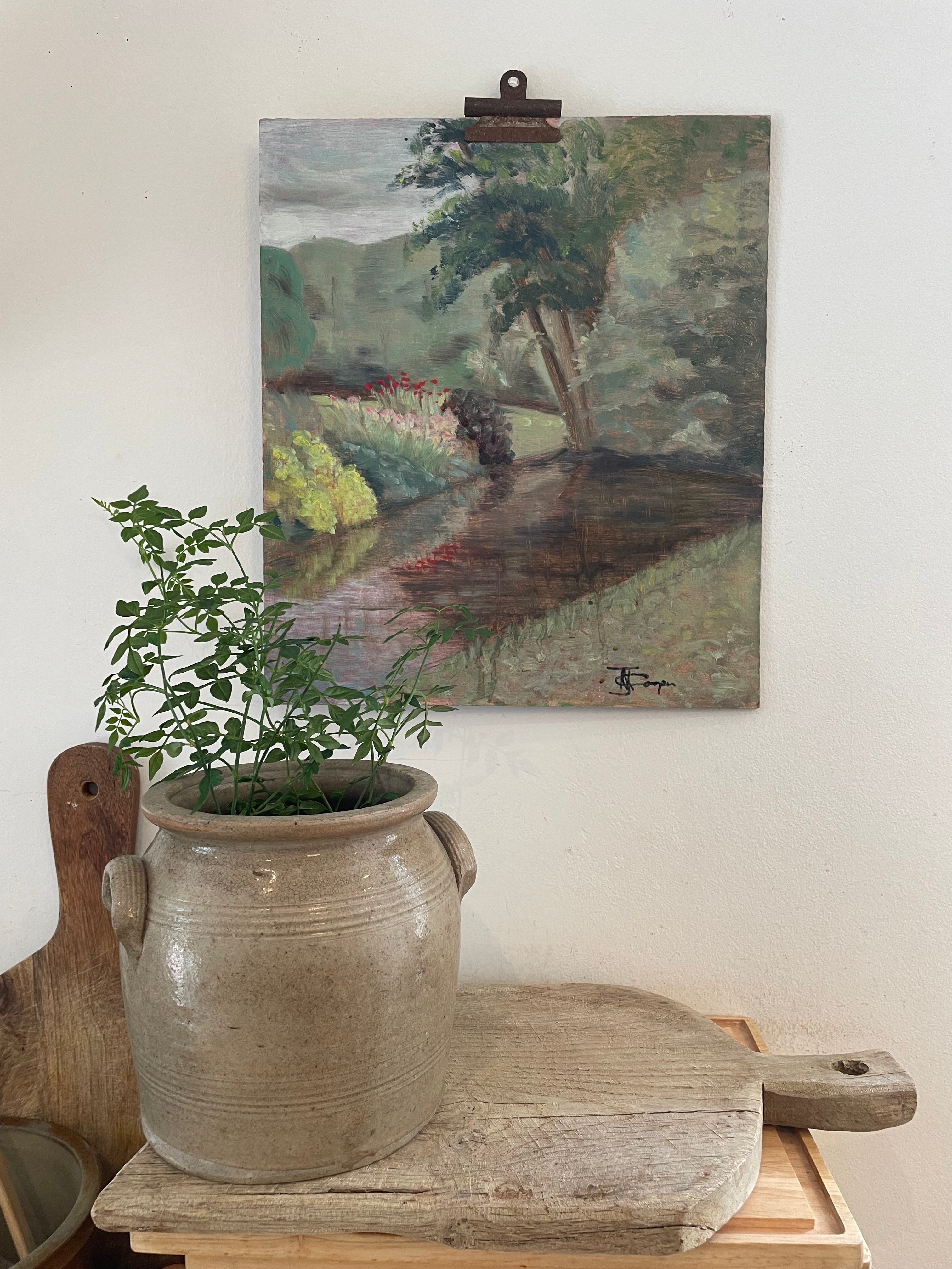 Waterside Reflection: Signed Oil on Board
