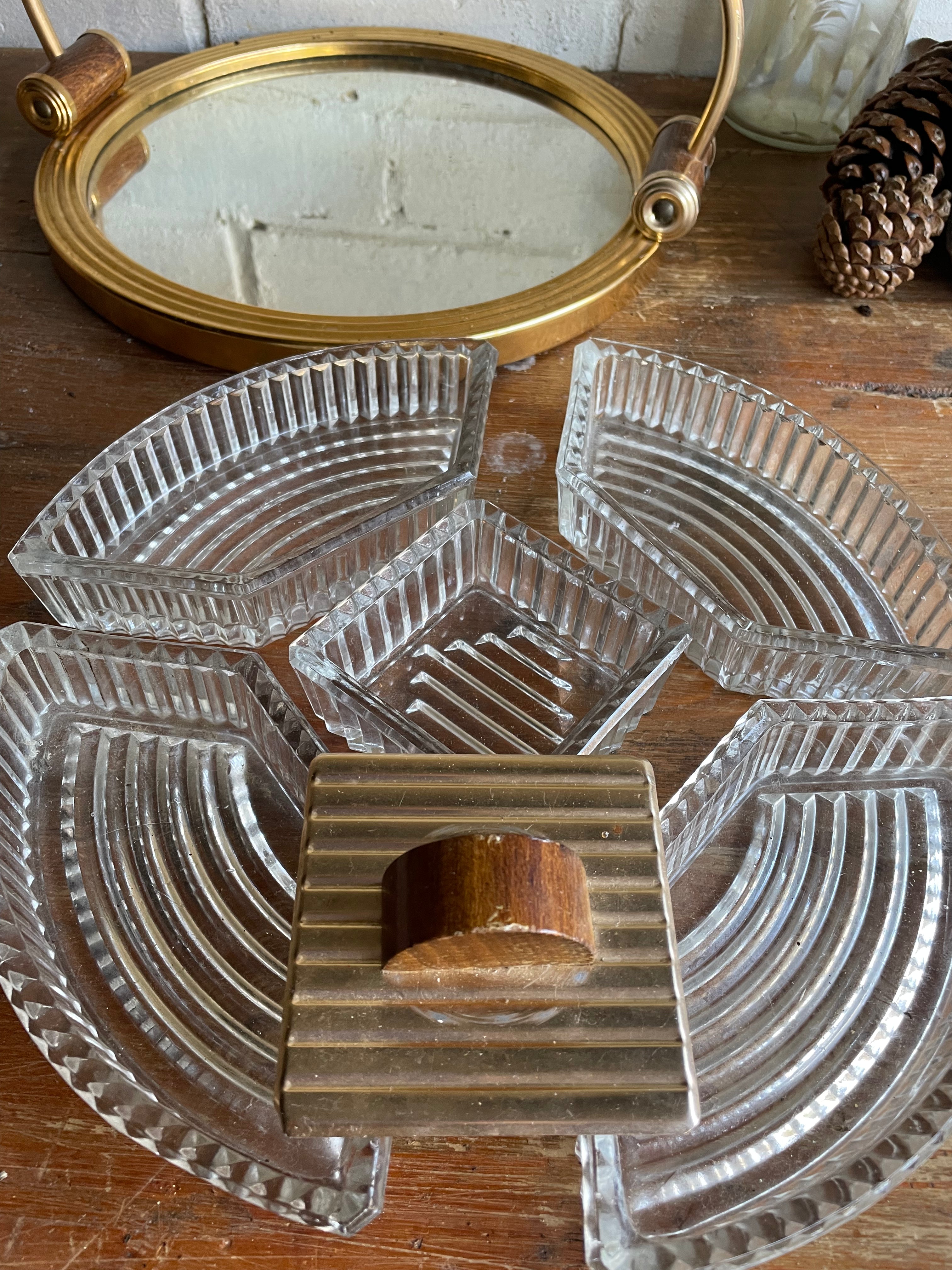 Art Deco Canapé Dish with removable glass dishes and mirrored tray