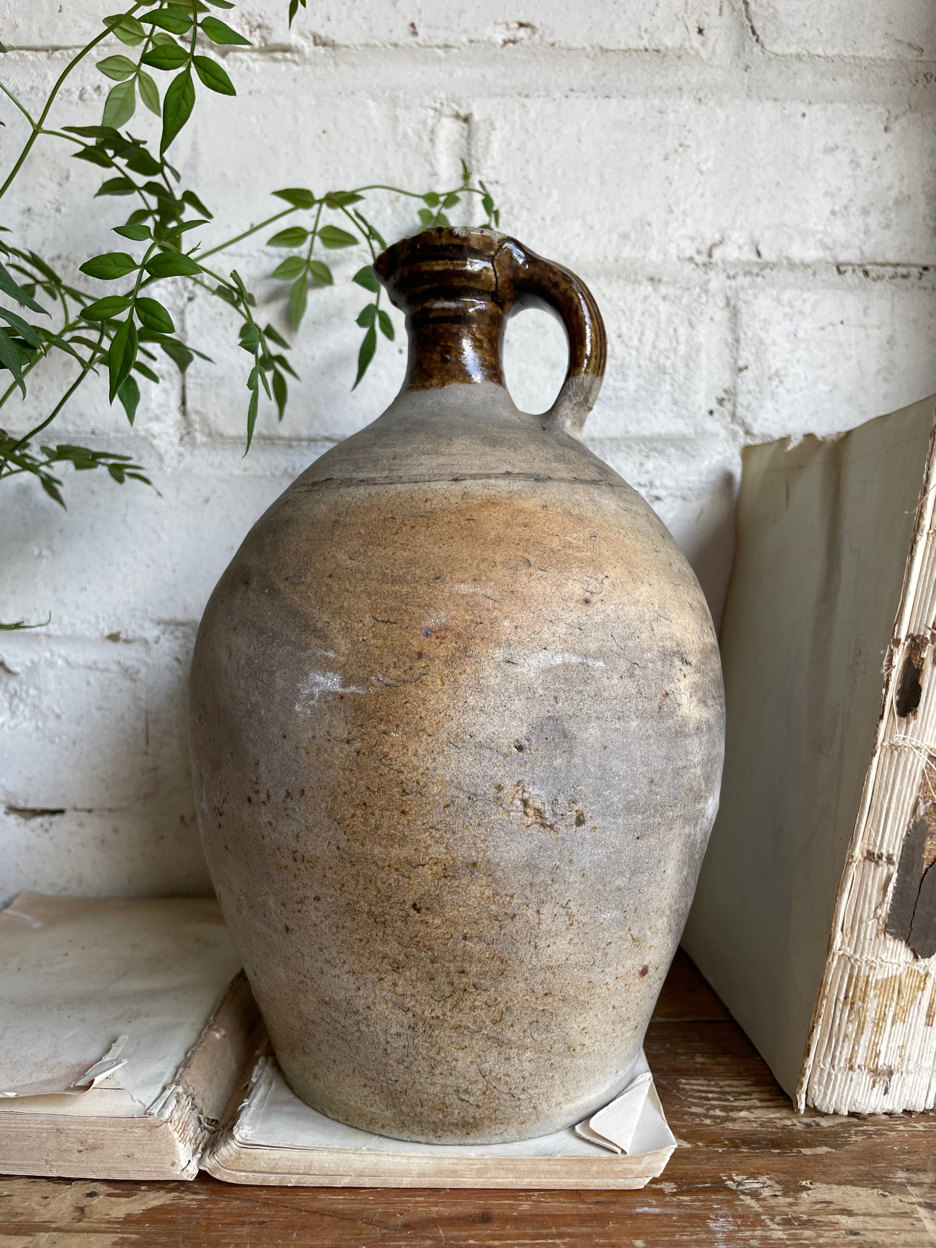19th Century French Pottery Oil Pitcher