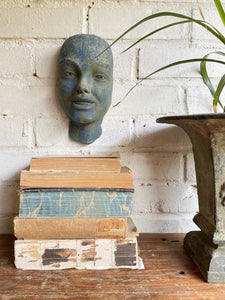Decorative Sculptural Clay Face in Blue Hues