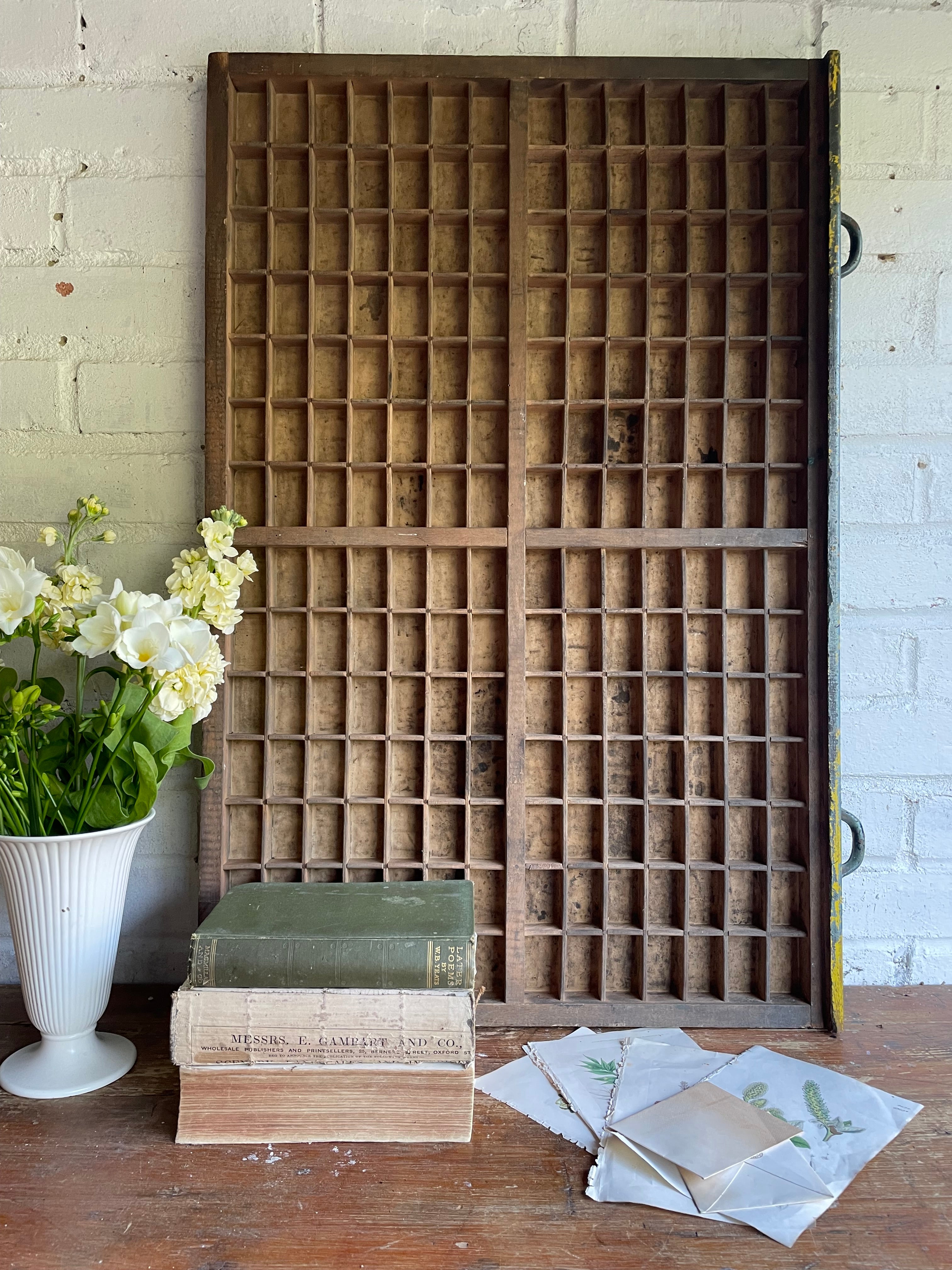 Large Vintage Printers Tray Drawer with Original Metal Handles