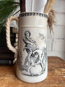 19th Century Staffordshire Transferware Pitcher: Farmers Shearing