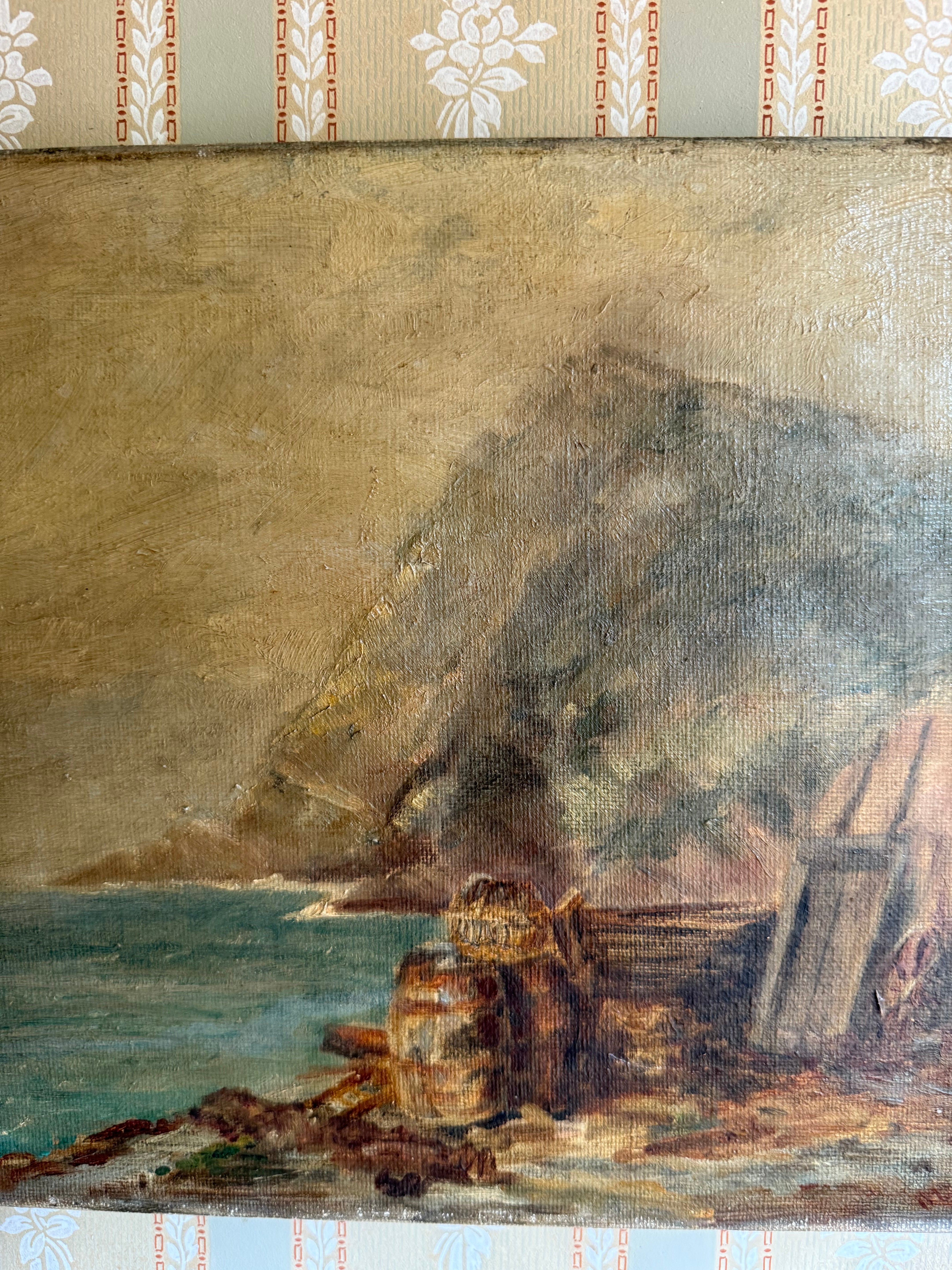 Seascape in Ochre: 19th Century Oil on Canvas