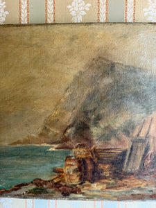 Seascape in Ochre: 19th Century Oil on Canvas