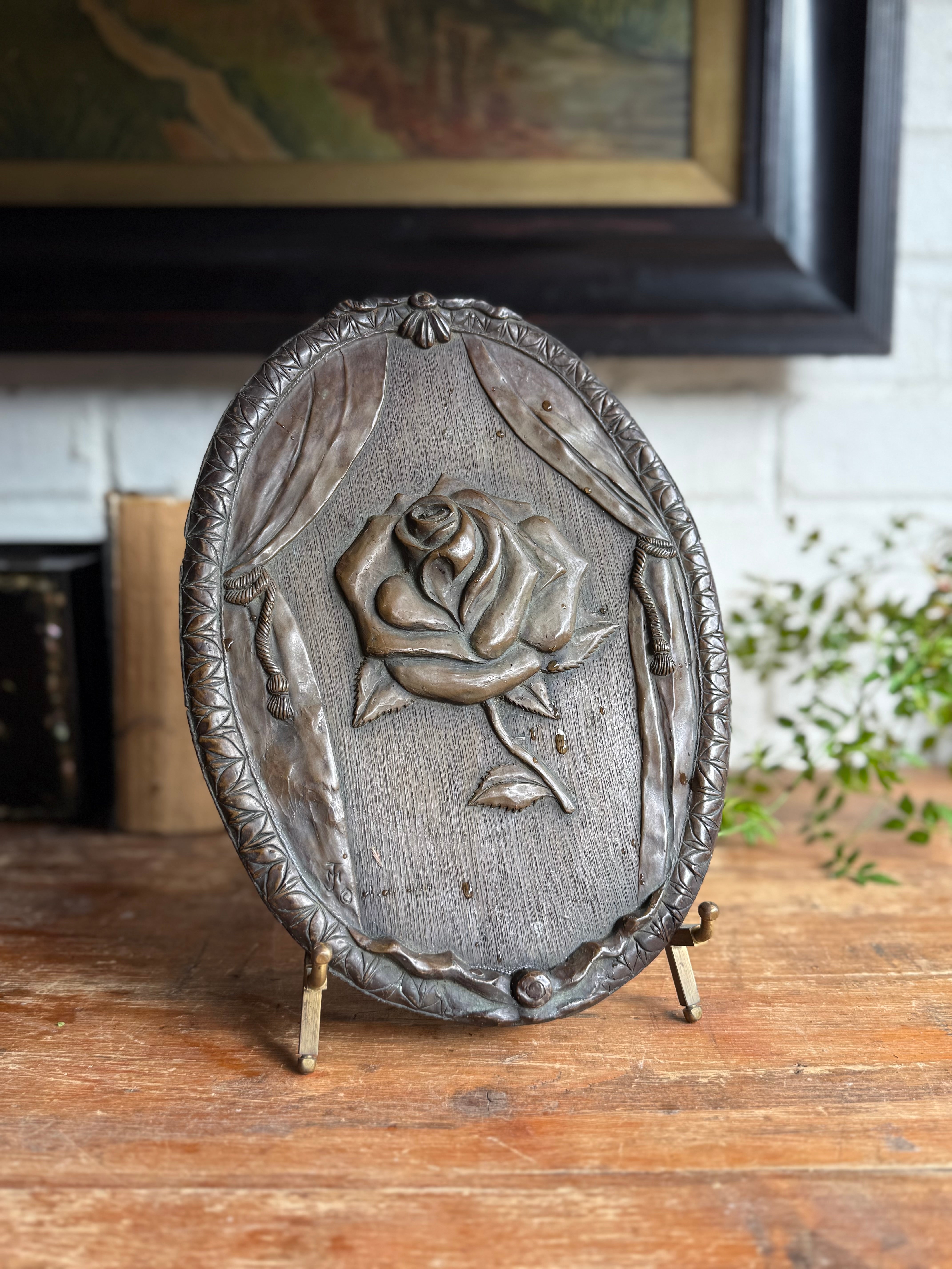 Rose Revealed: 19th Century Wood, Iron and Resin Plaque