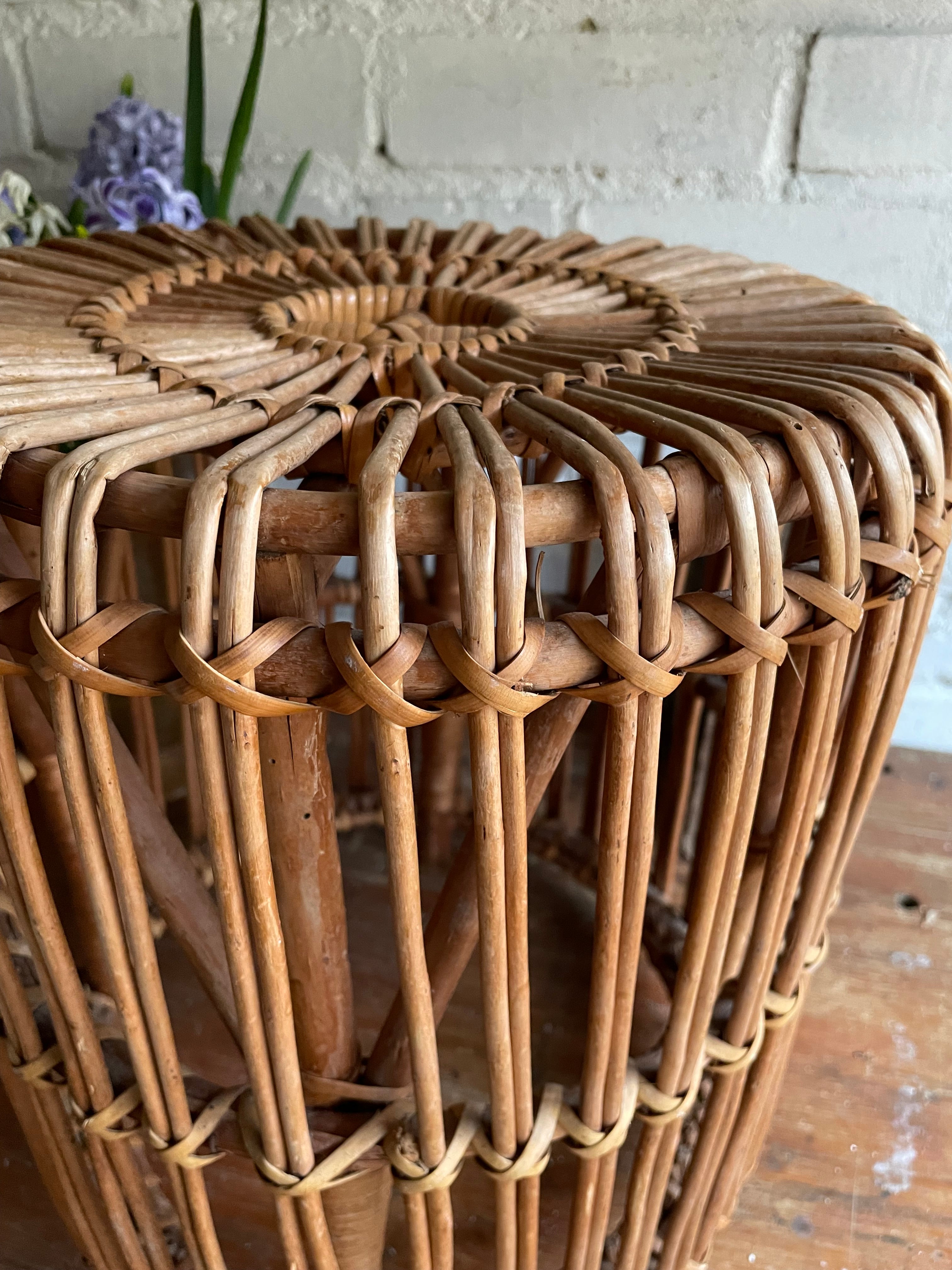 Small Midcentury Rattan Side-Table/Stool in Franco Albini style