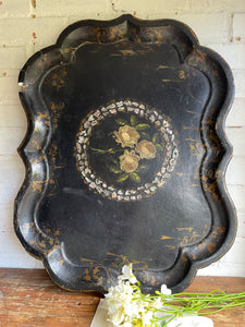 Oversized 19th Century Papier Mache Tray with Mother of Pearl