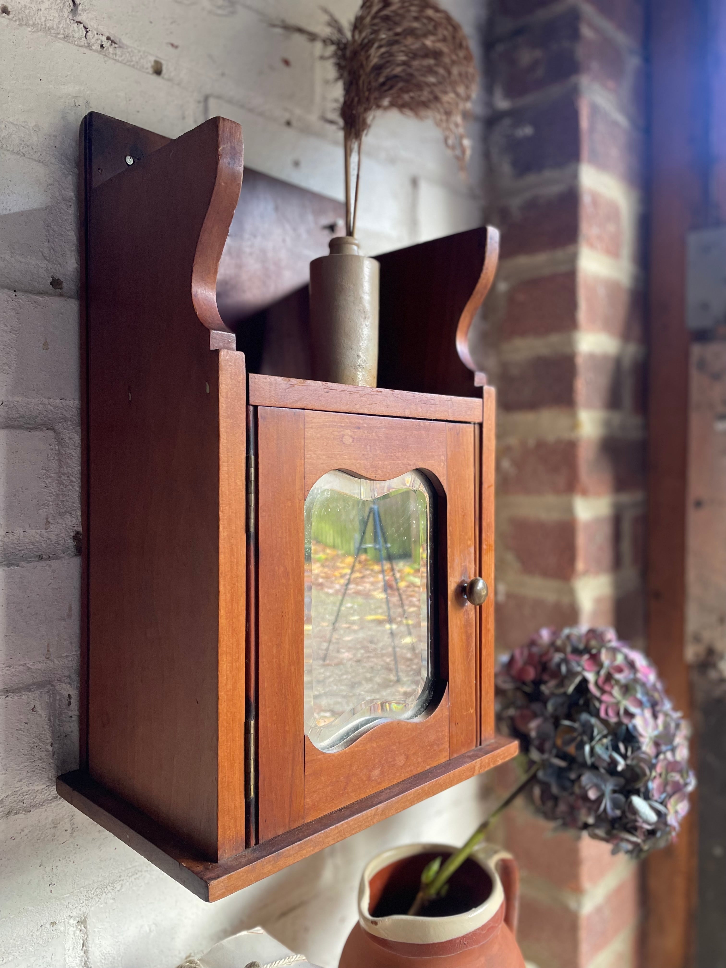 1930s Oak Mirrored Wall Cabinet with Original Bevelled Glass
