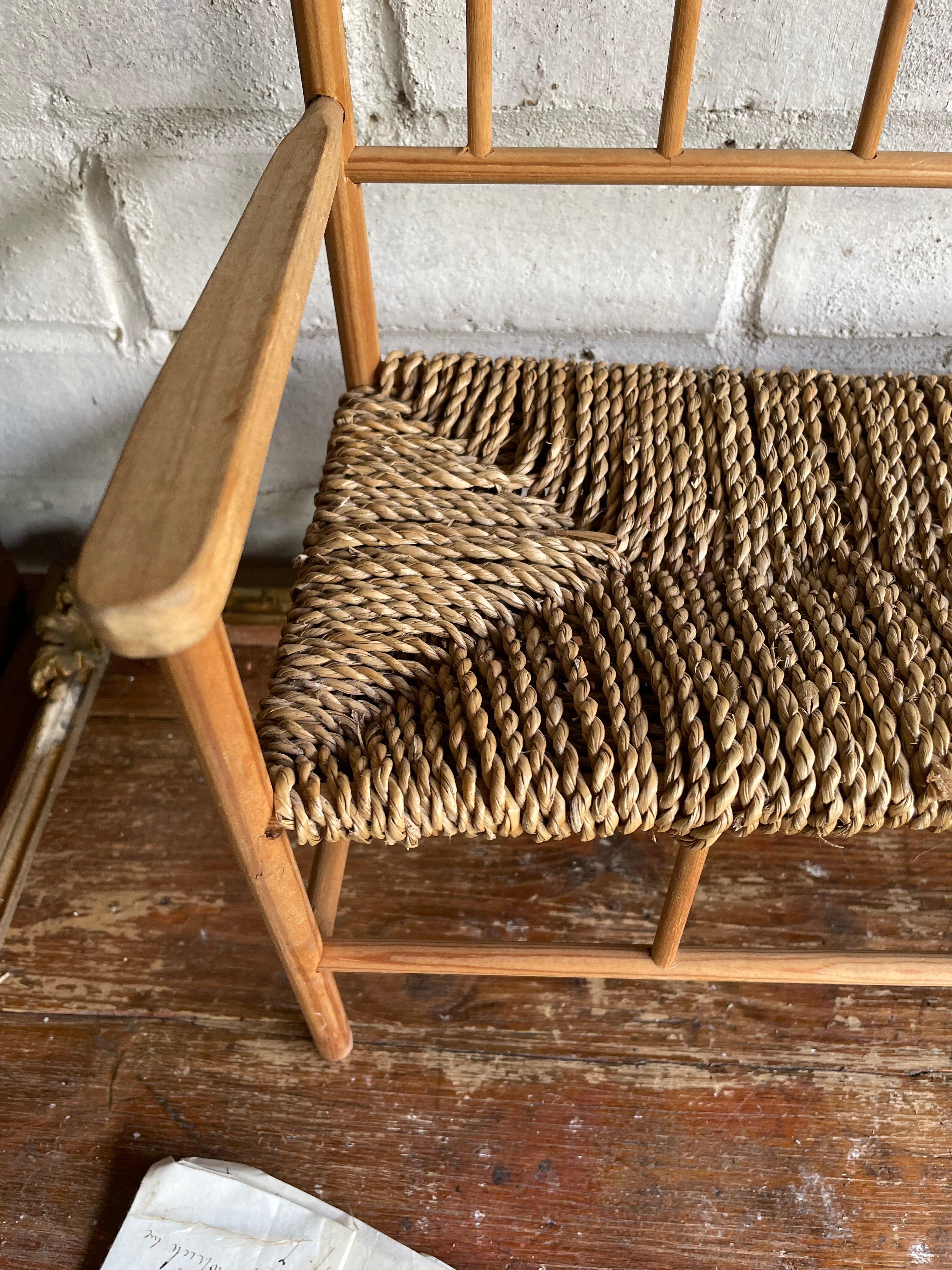 Miniature Pine and Rush Twine Bench