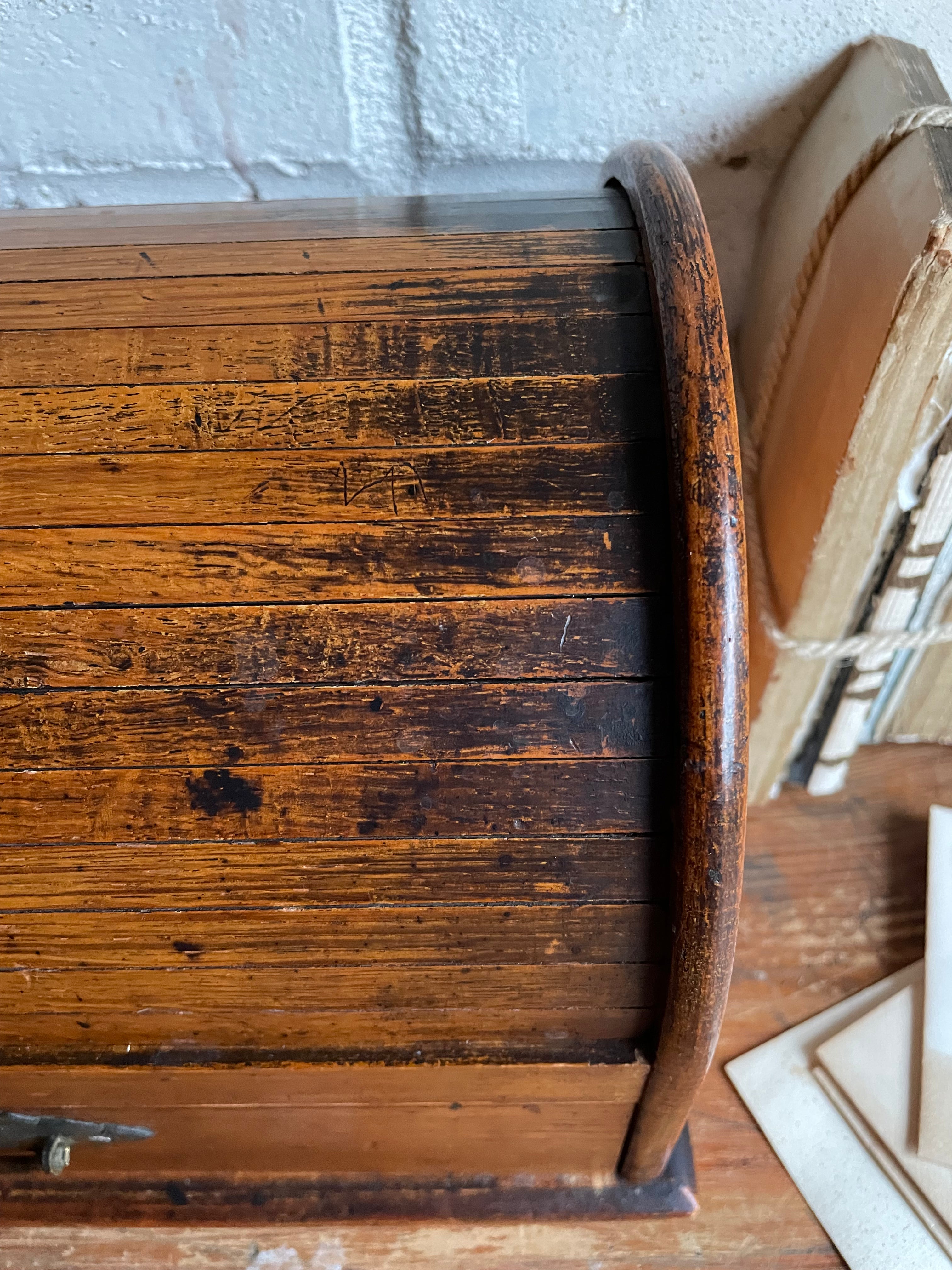 19th Century Oak Tambour Roll Top Stationary Cabinet