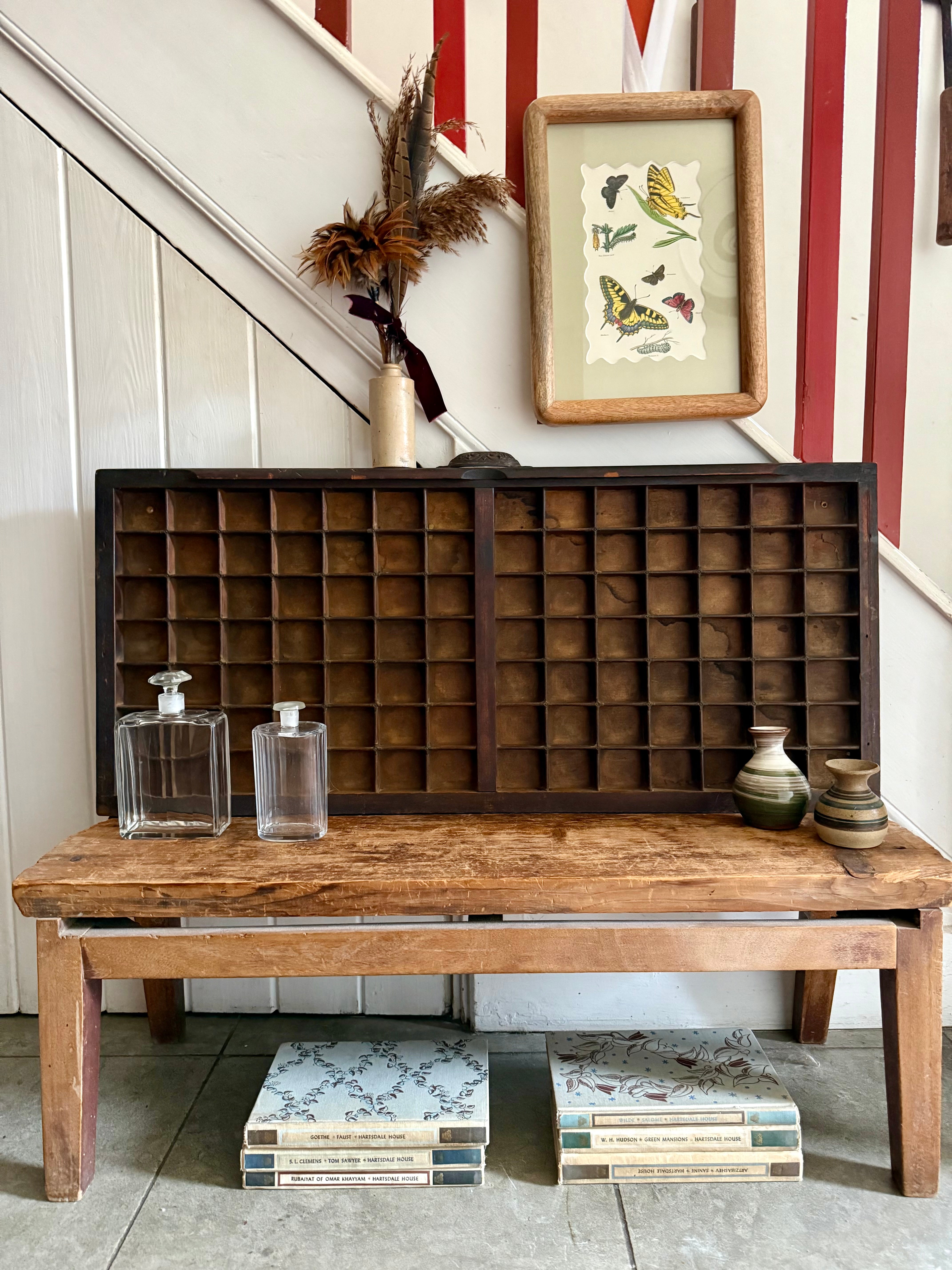 Large Vintage Printers Tray Drawer with Original Iron Decorative Handle