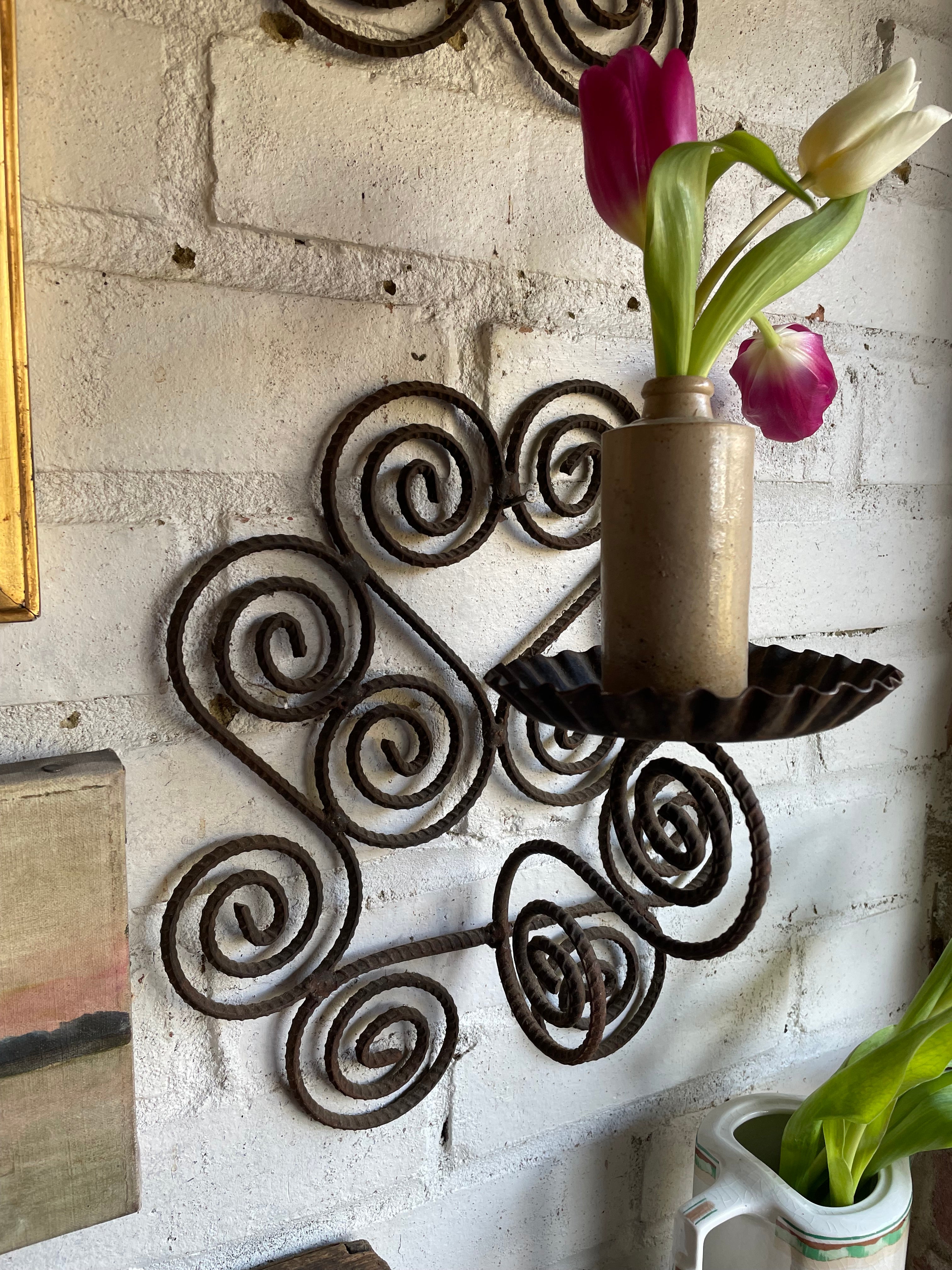 Vintage Ironwork Wall Sconce for Candles or Plants