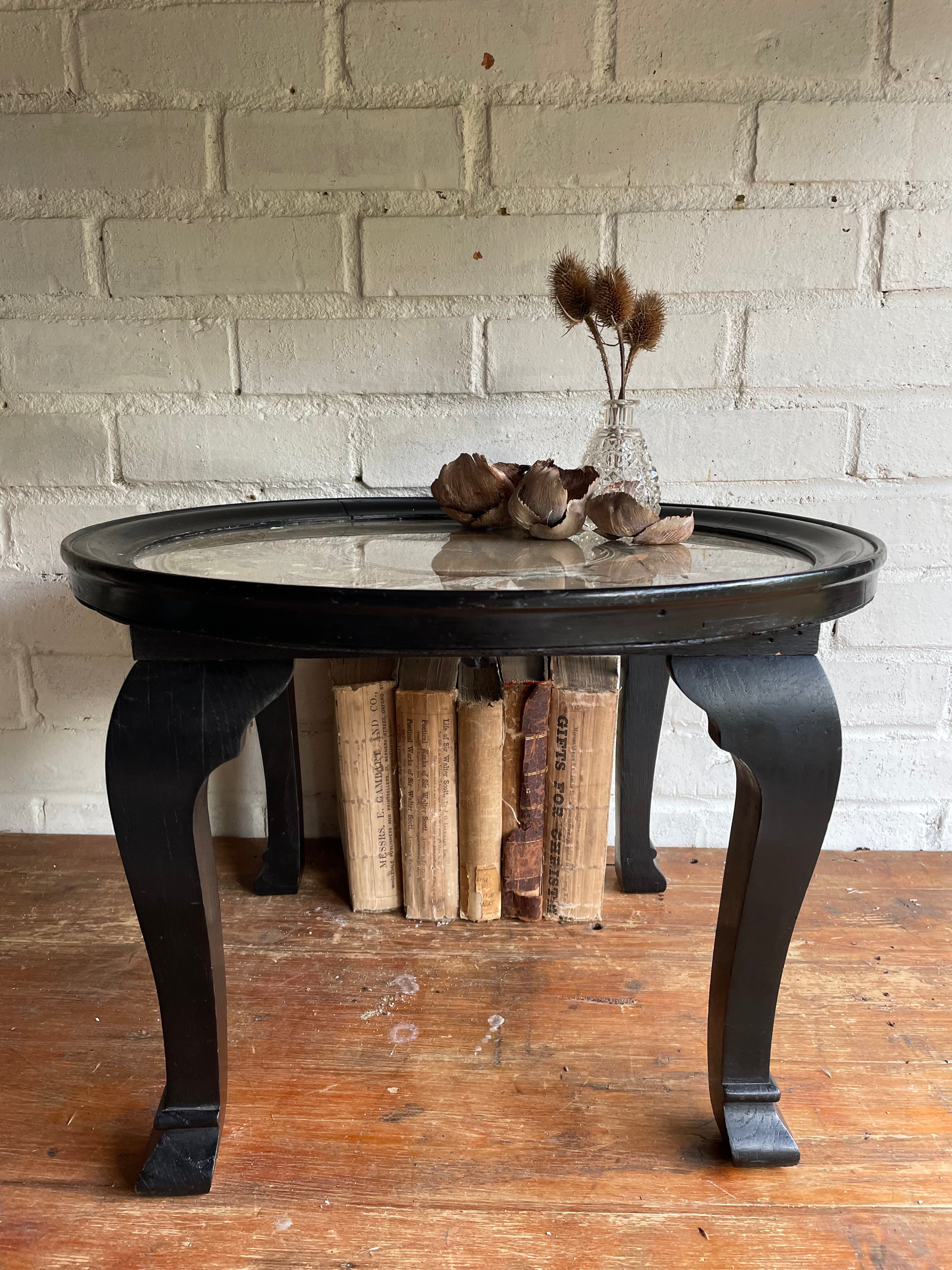 Small Victorian Hand Embroidered Ebonised Side Table