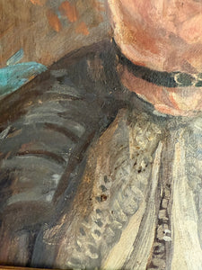 The Lace Hat: Early 20th Century Oil on Canvas with Red Velvet Frame