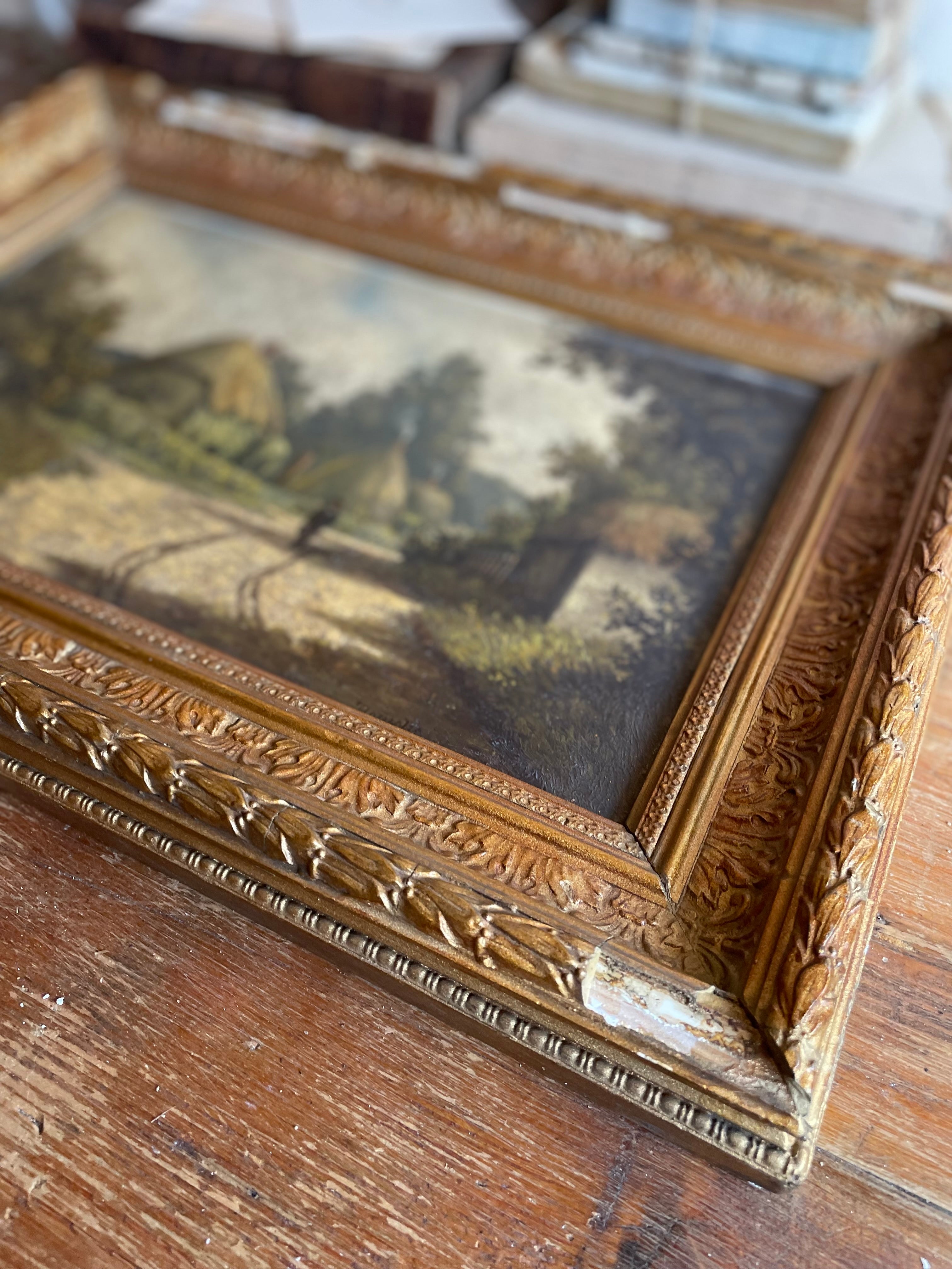 Thatched Cottages: 19th Century Oil on Board