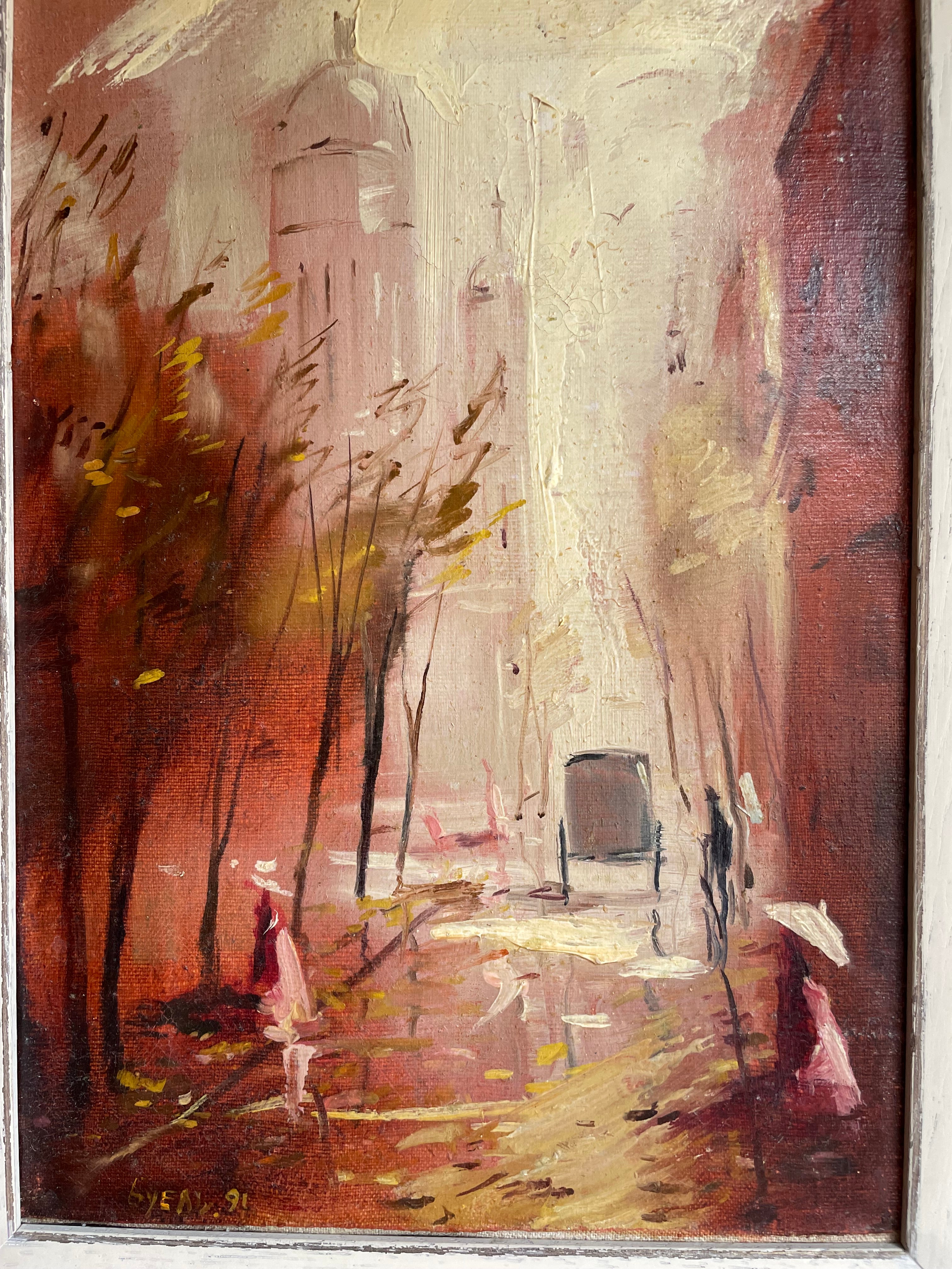 A Victorian London Street Scene: Oil on Canvas