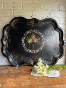 Oversized 19th Century Papier Mache Tray with Mother of Pearl