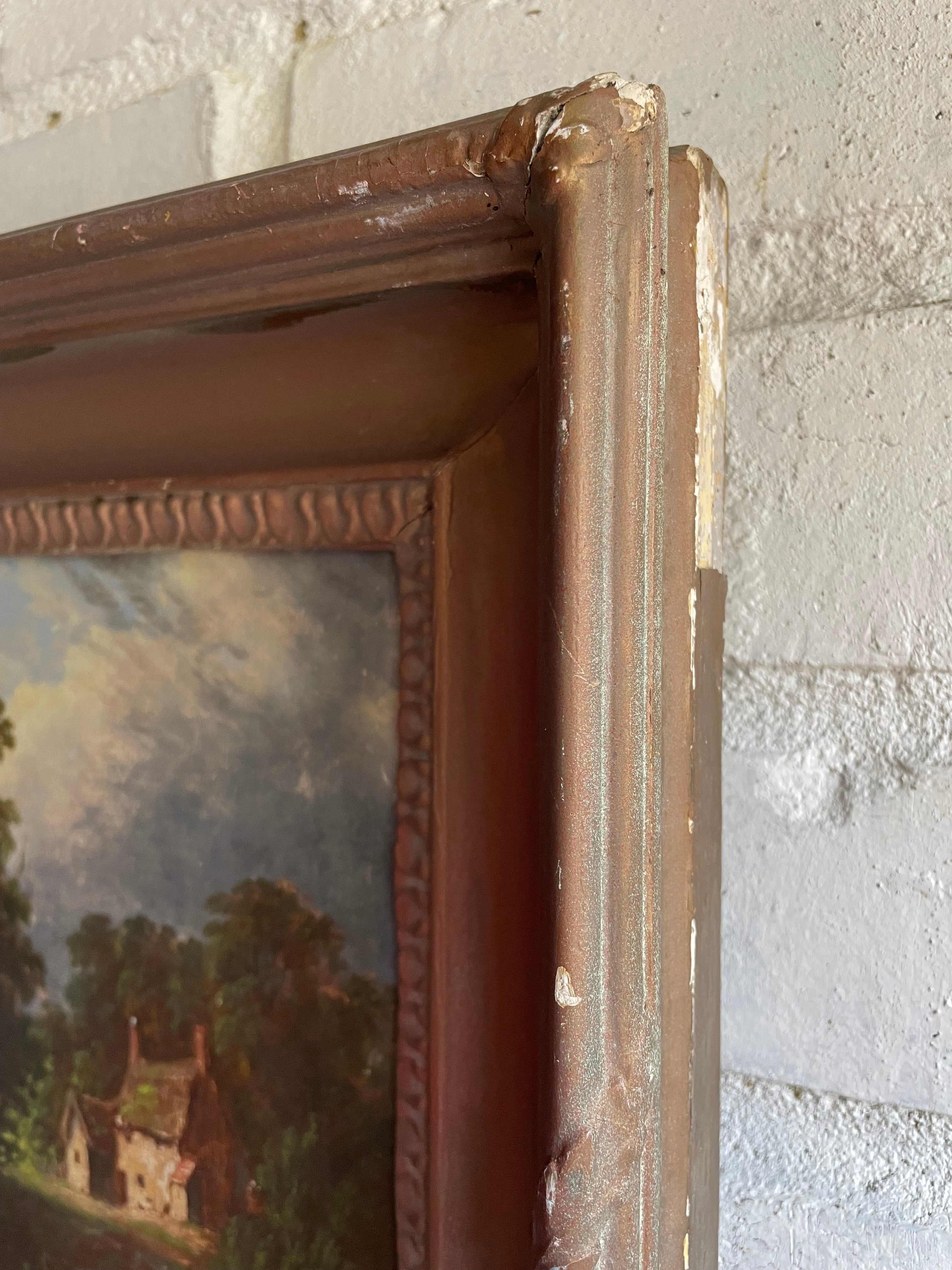 19th Century Oil on Canvas “Rural Landscape with Sailing Boat"