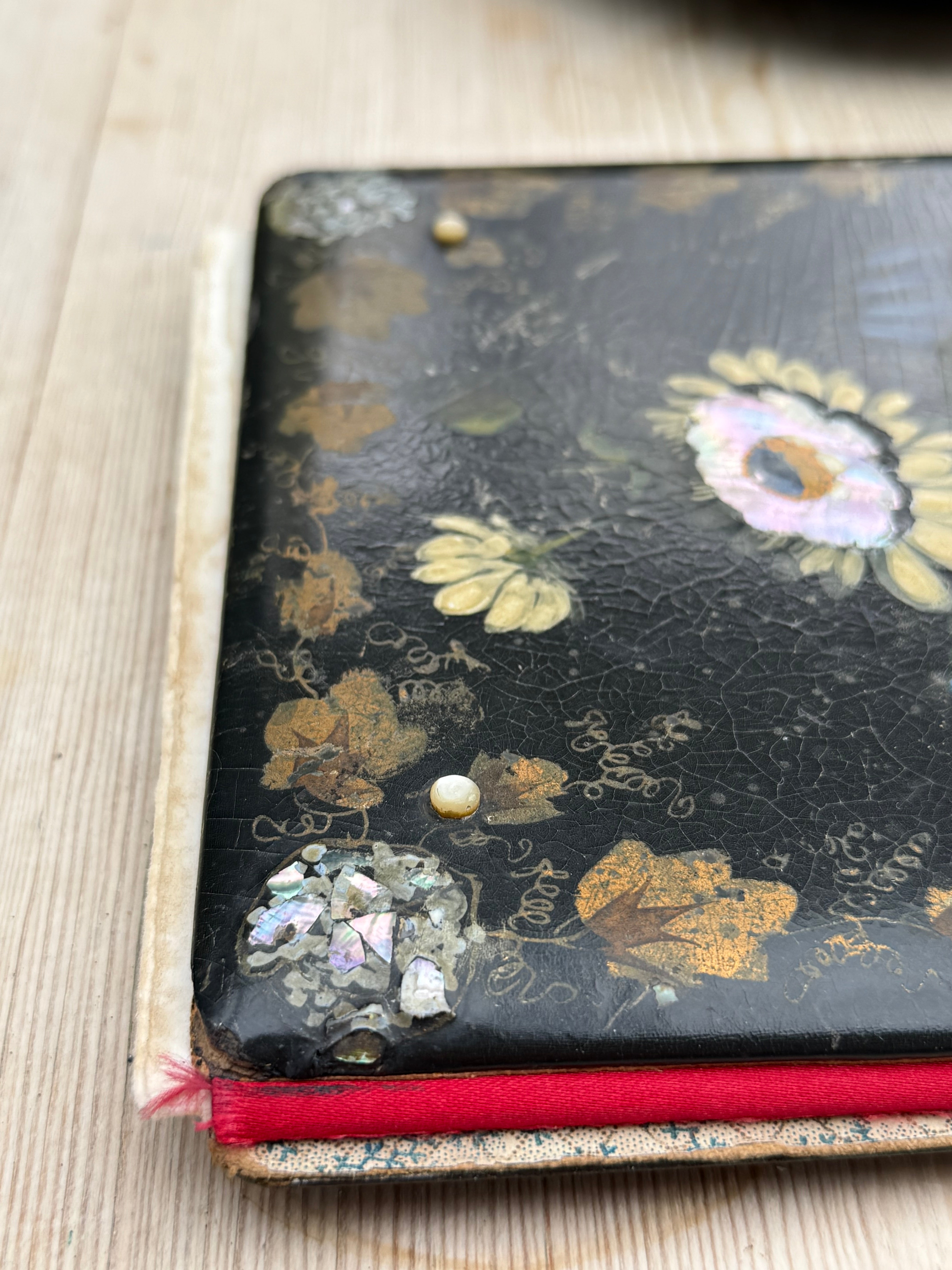 Circa 1890: Hand-Painted Papier Mache Blotting Pad with Mother of Pearl