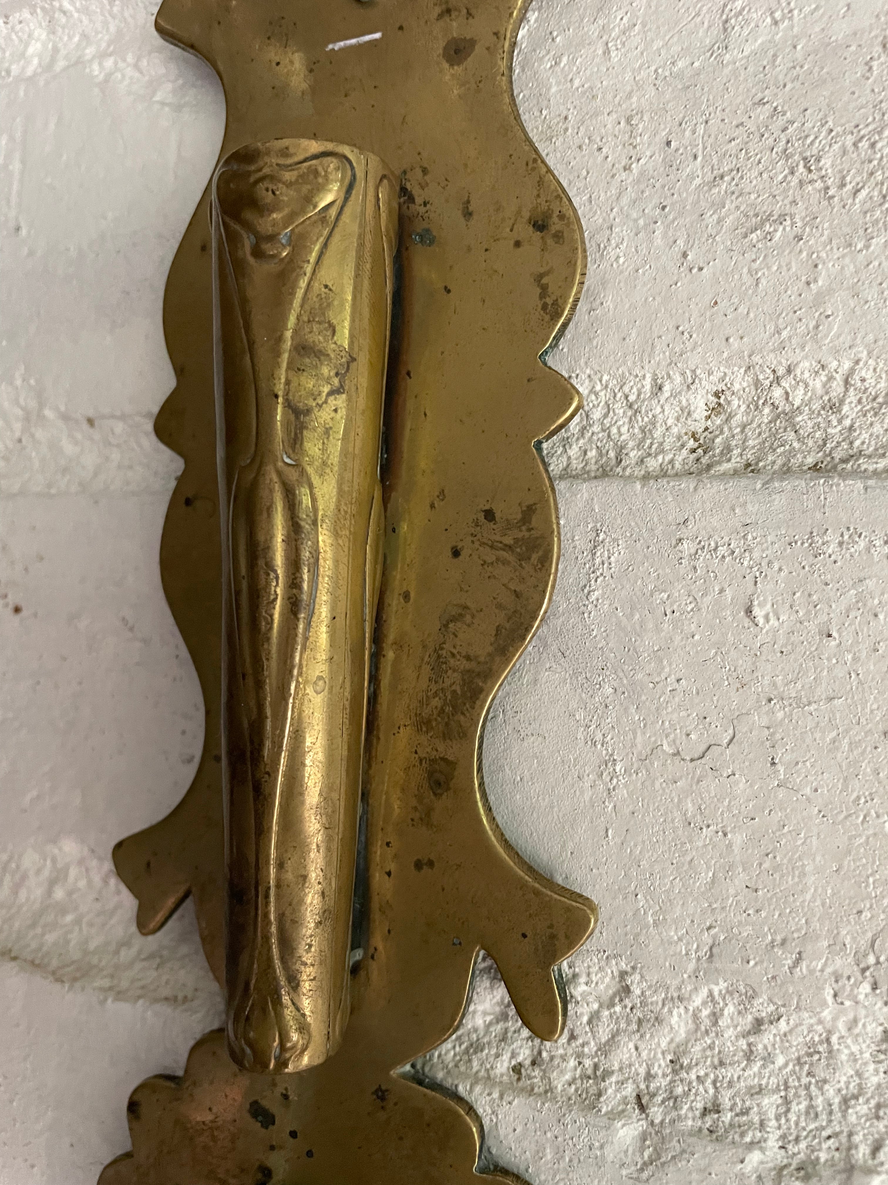 19th Century Brass Wall Hung Candleholder with Flower Posy