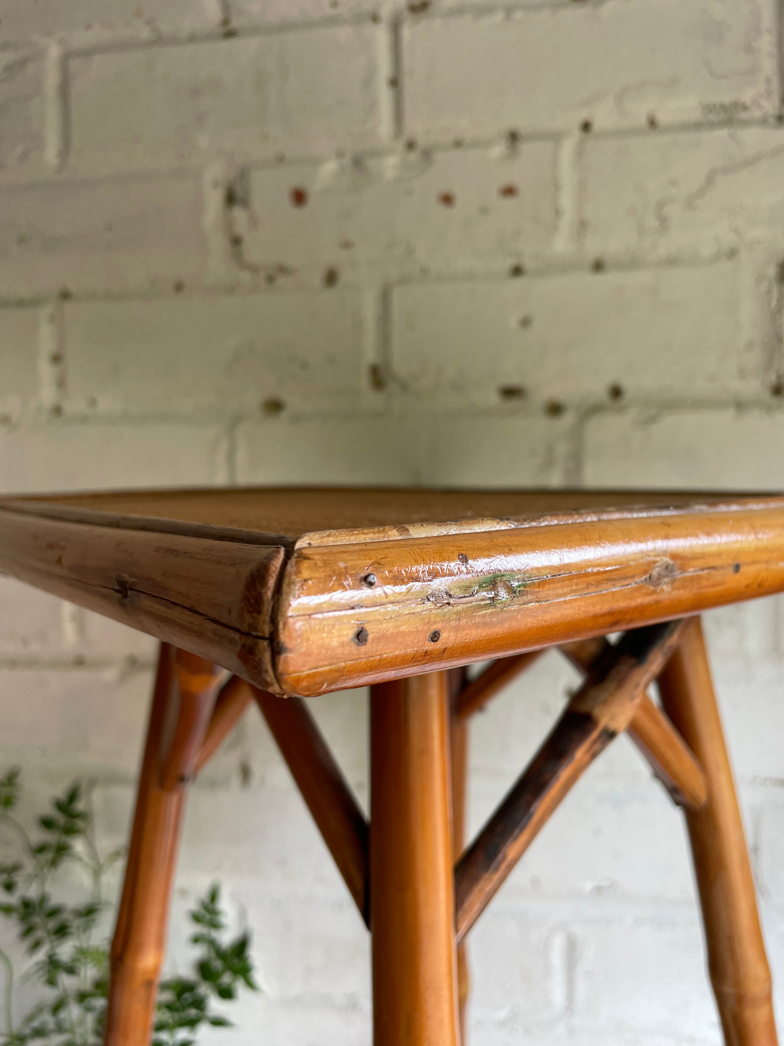 Mid 20th-Century Woven Cane & Bamboo Table