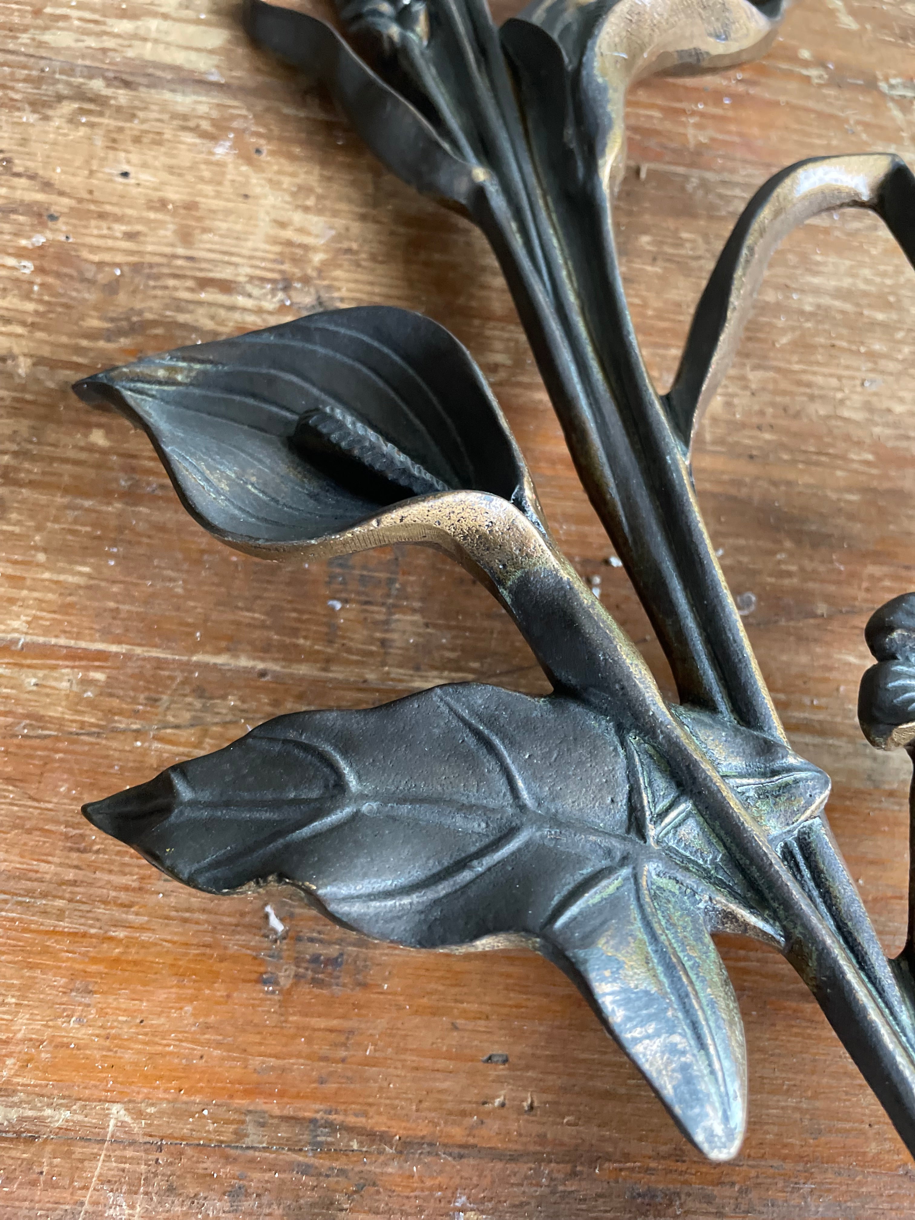 French Vintage Bronze “Lily Bouquet” Wall Hanging