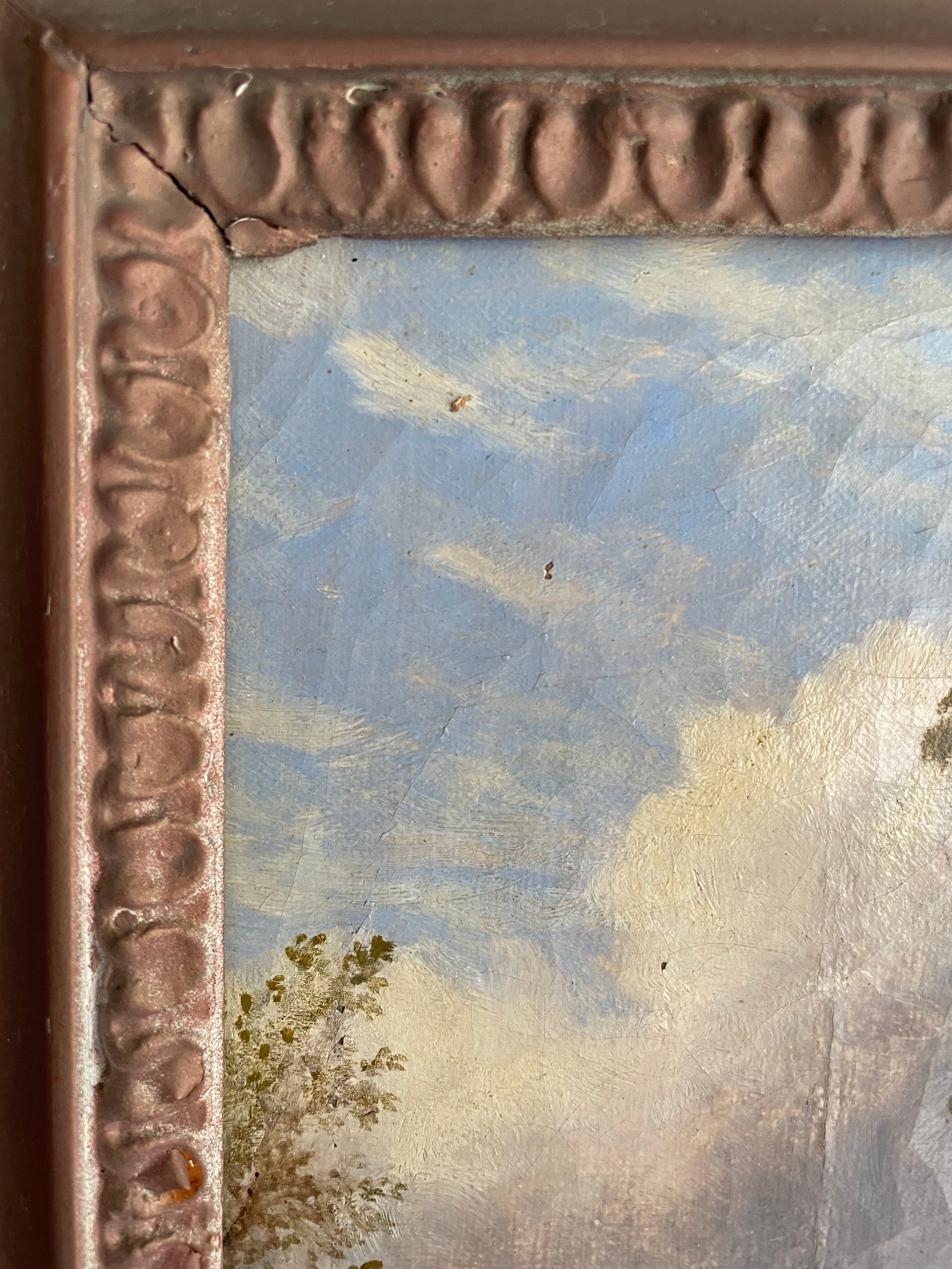 19th Century Oil on Canvas “Rural Landscape with Sailing Boat"