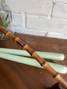 Midcentury wooden platter with bamboo handle