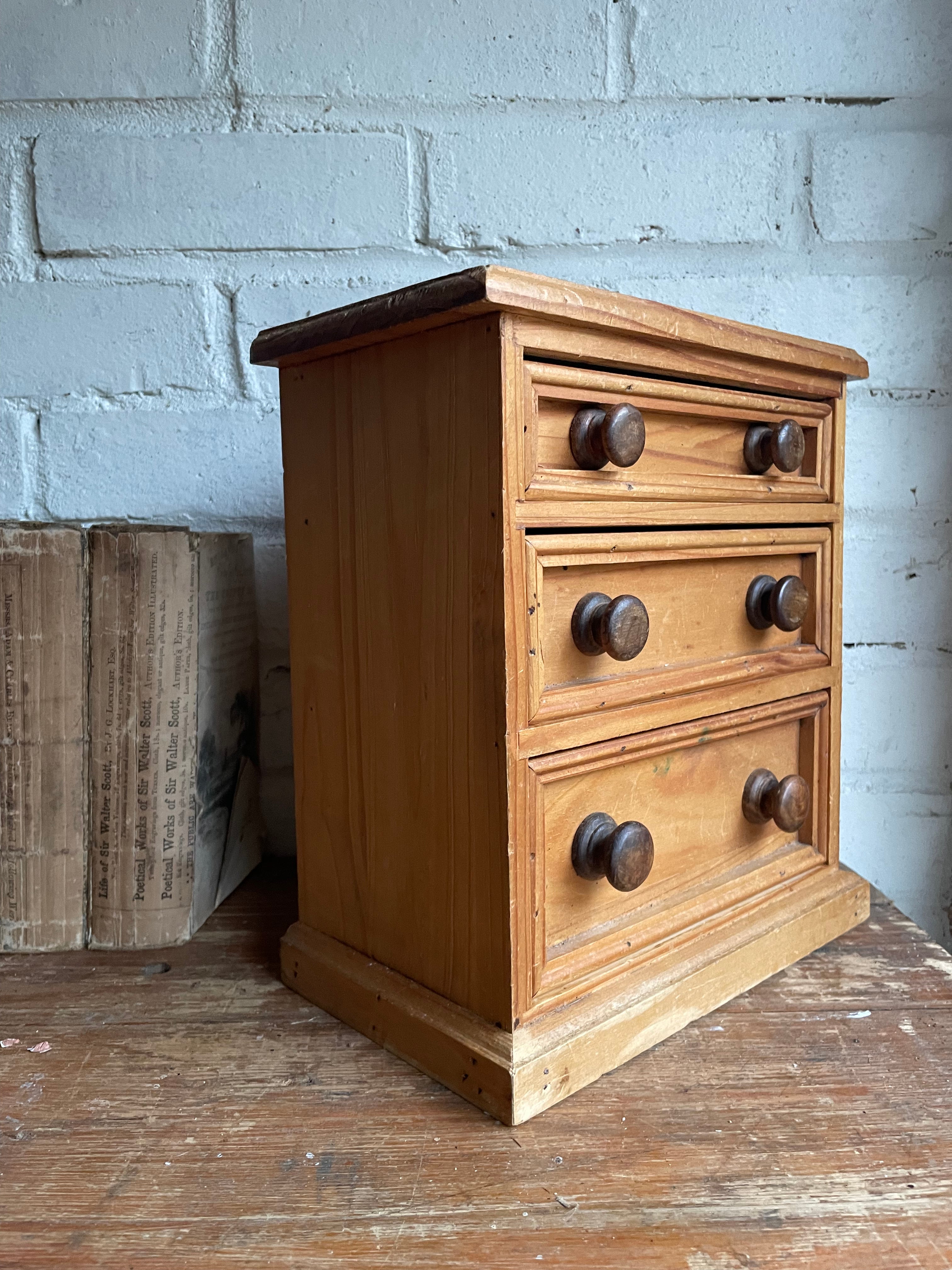 Vintage Pine Apprentice Drawers with turned knobs