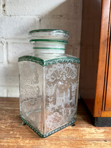 Victorian Etched & Enamelled Glass Bathroom Jar with Lid