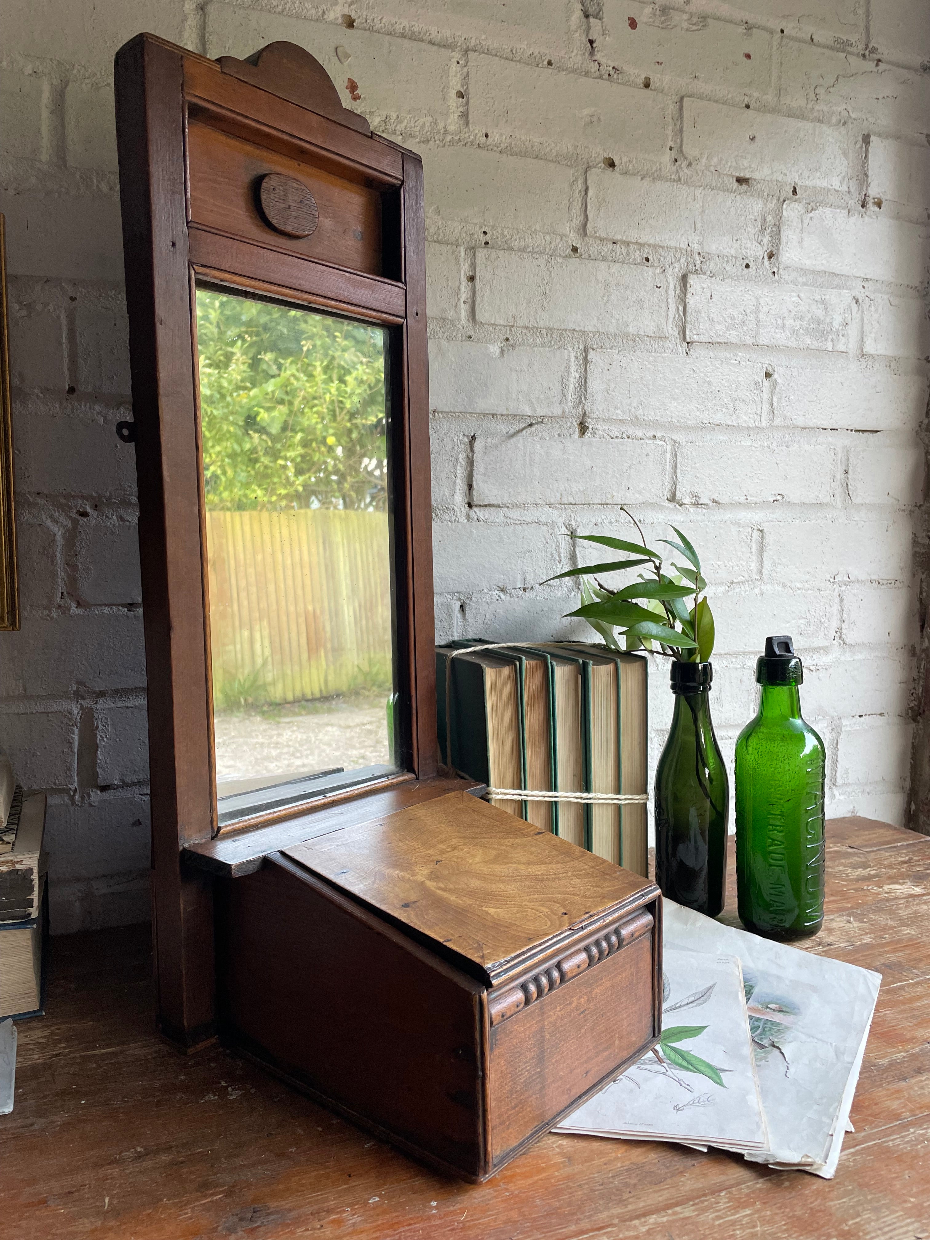 UK only delivery. 19th Century Oak Wall Unit with Mirror. Was £70 now £45.50 at checkout