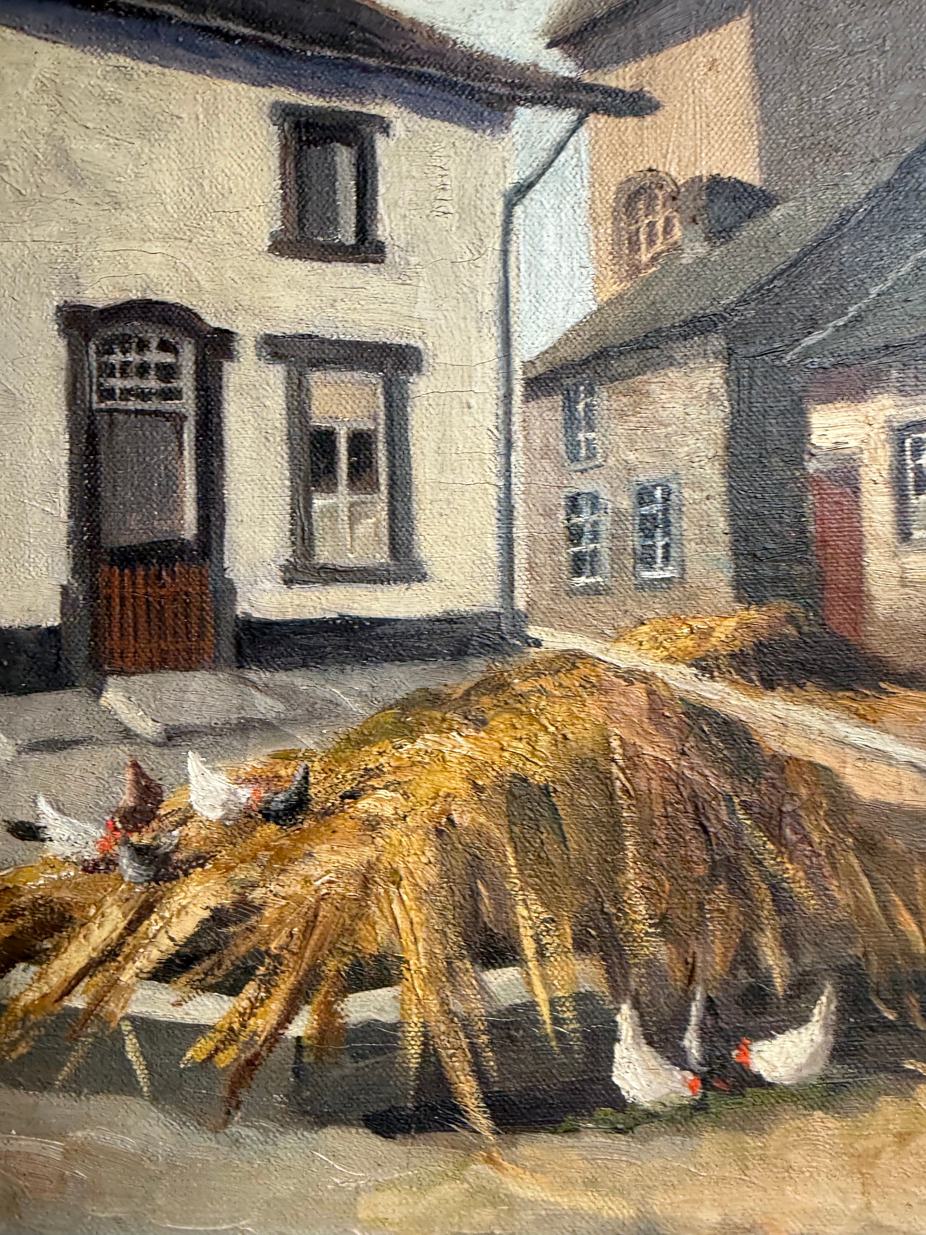 Early 20th Century Signed Oil on Canvas “The Hens”